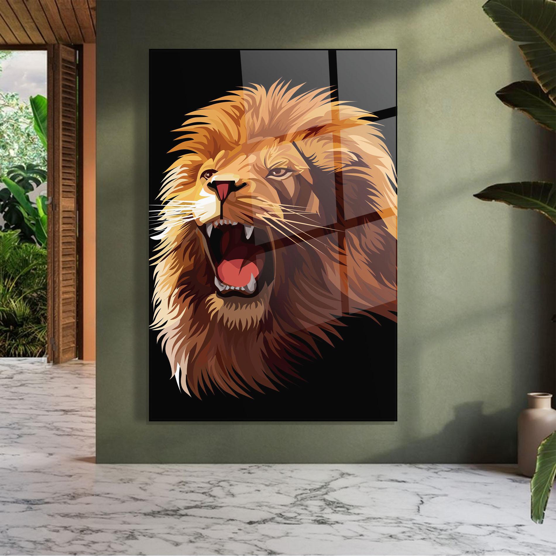 Tablou Sticla Angry Lion Head mockup 7