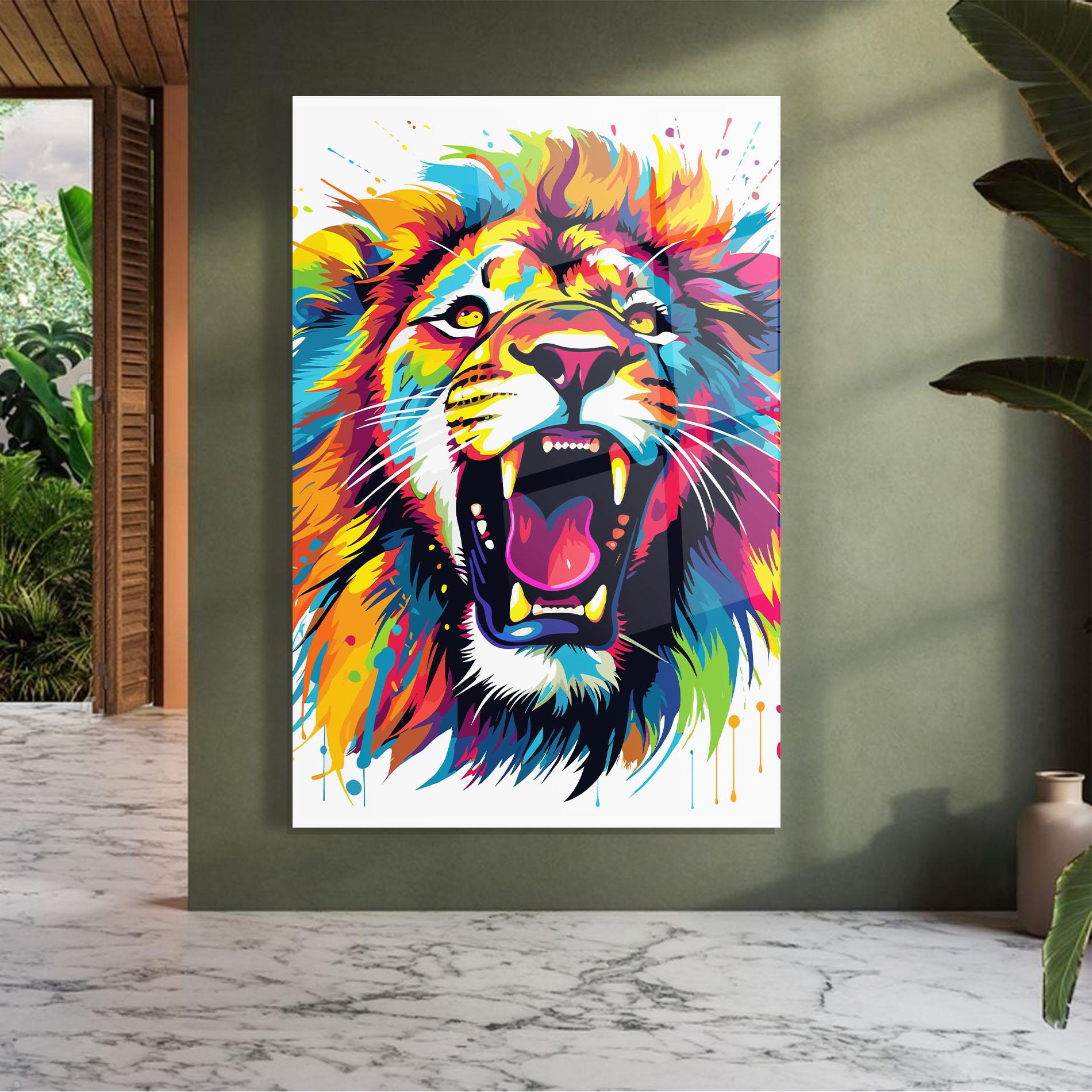 Tablou Sticla Angry Lion Mix mockup 7