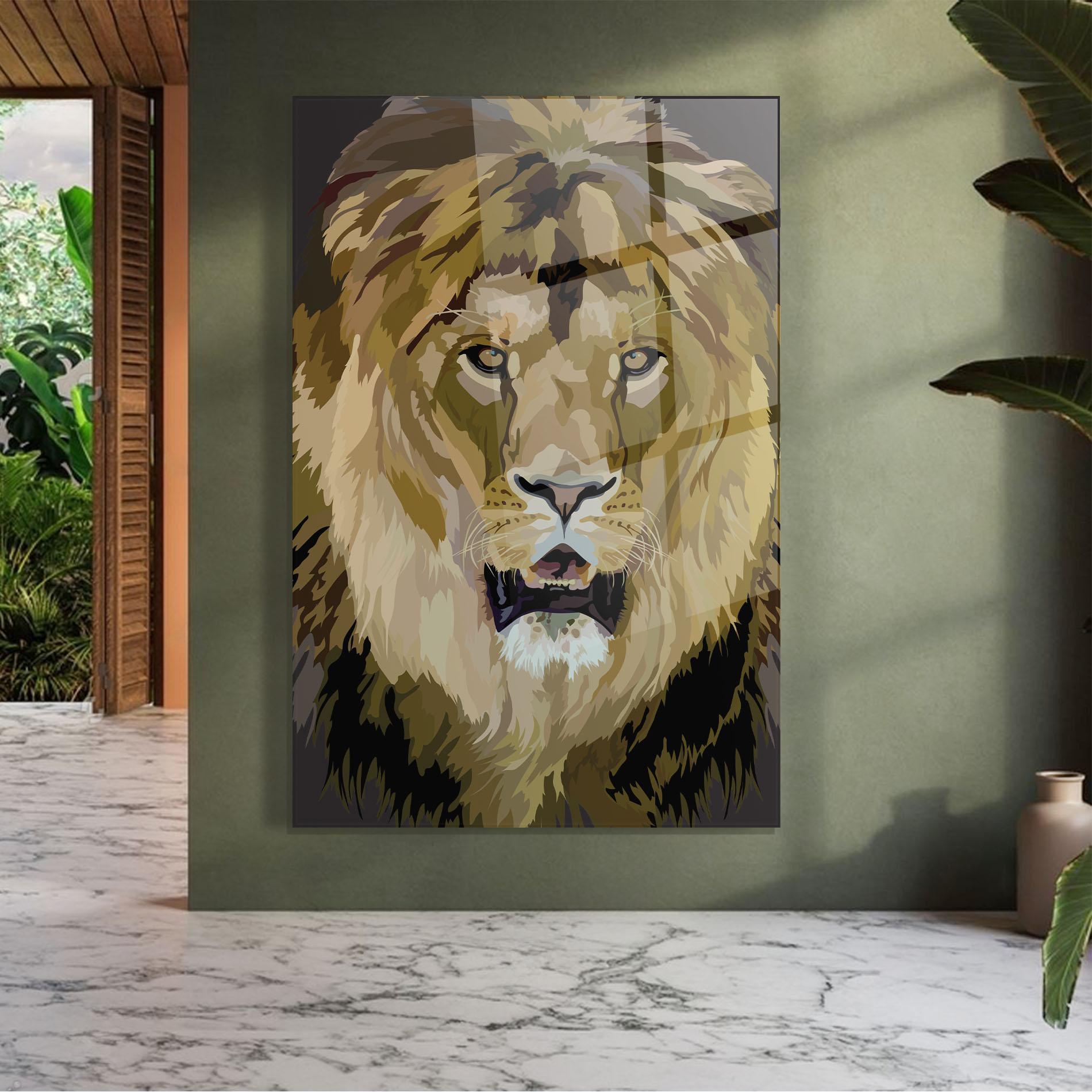 Tablou Sticla Beautiful Lion Art mockup 7