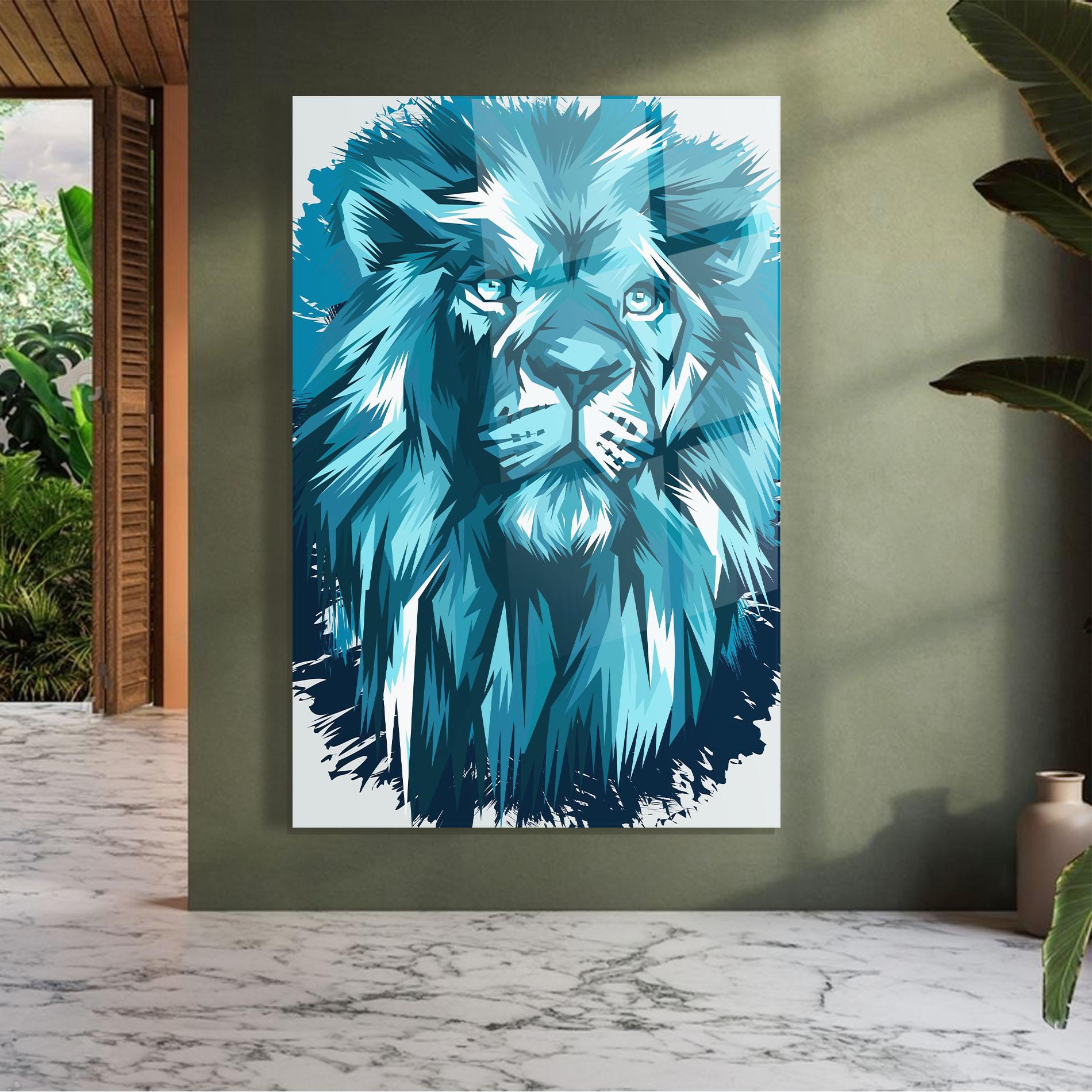 Tablou Sticla Blue Lion Head mockup 7