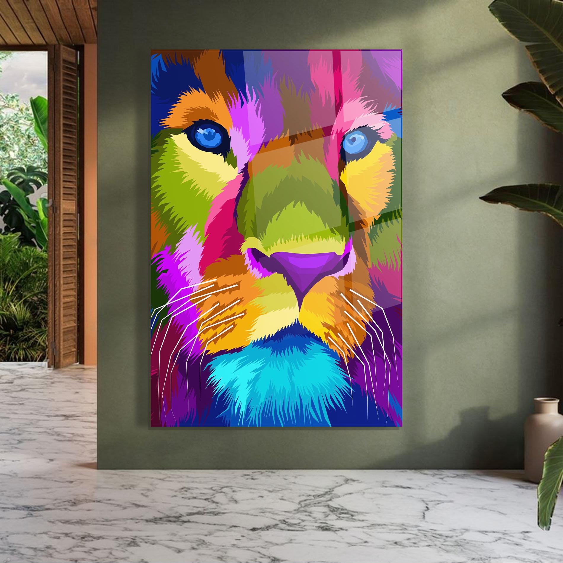 Tablou Sticla Color Lion Close Up mockup 7