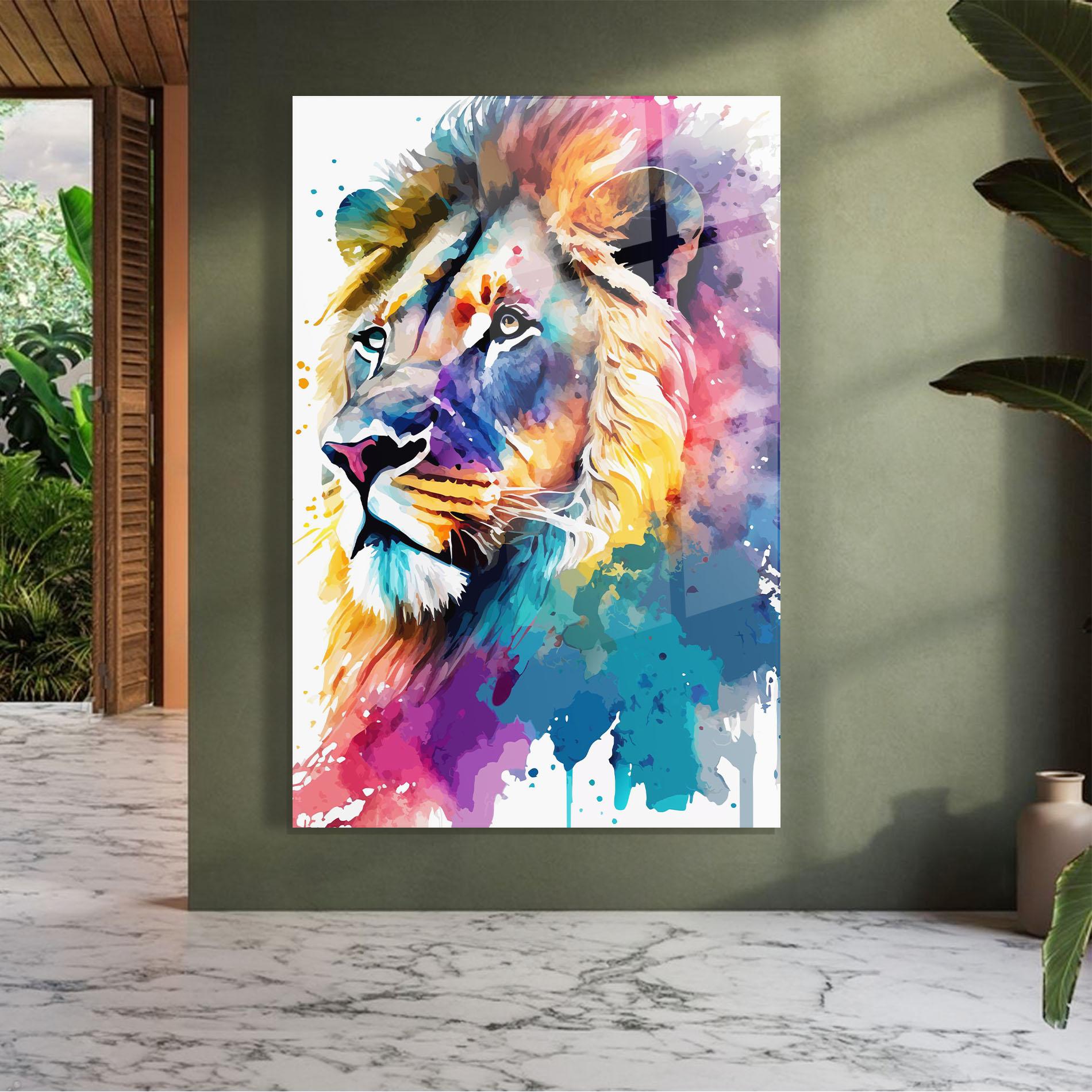 Tablou Sticla Vibrant Color Lion mockup 7