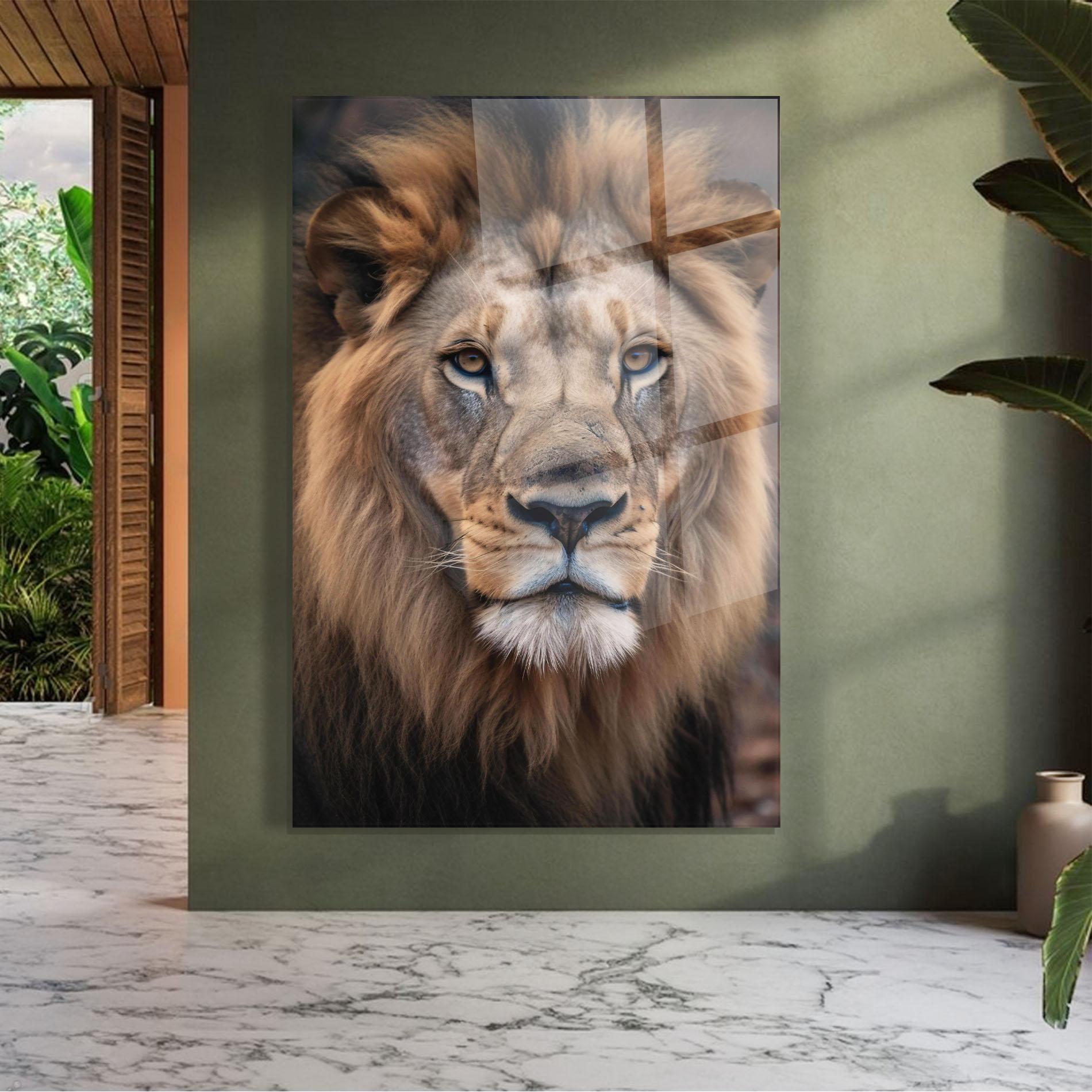 Tablou Sticla Wild Lion View mockup 7