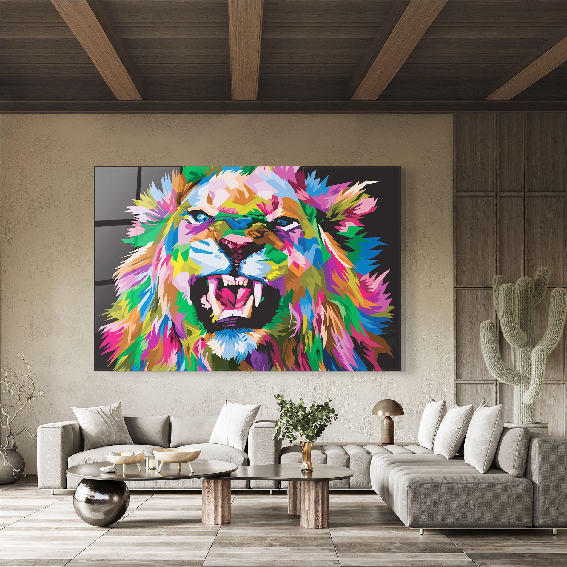 Tablou Sticla Angry Lion Eyes mockup 8
