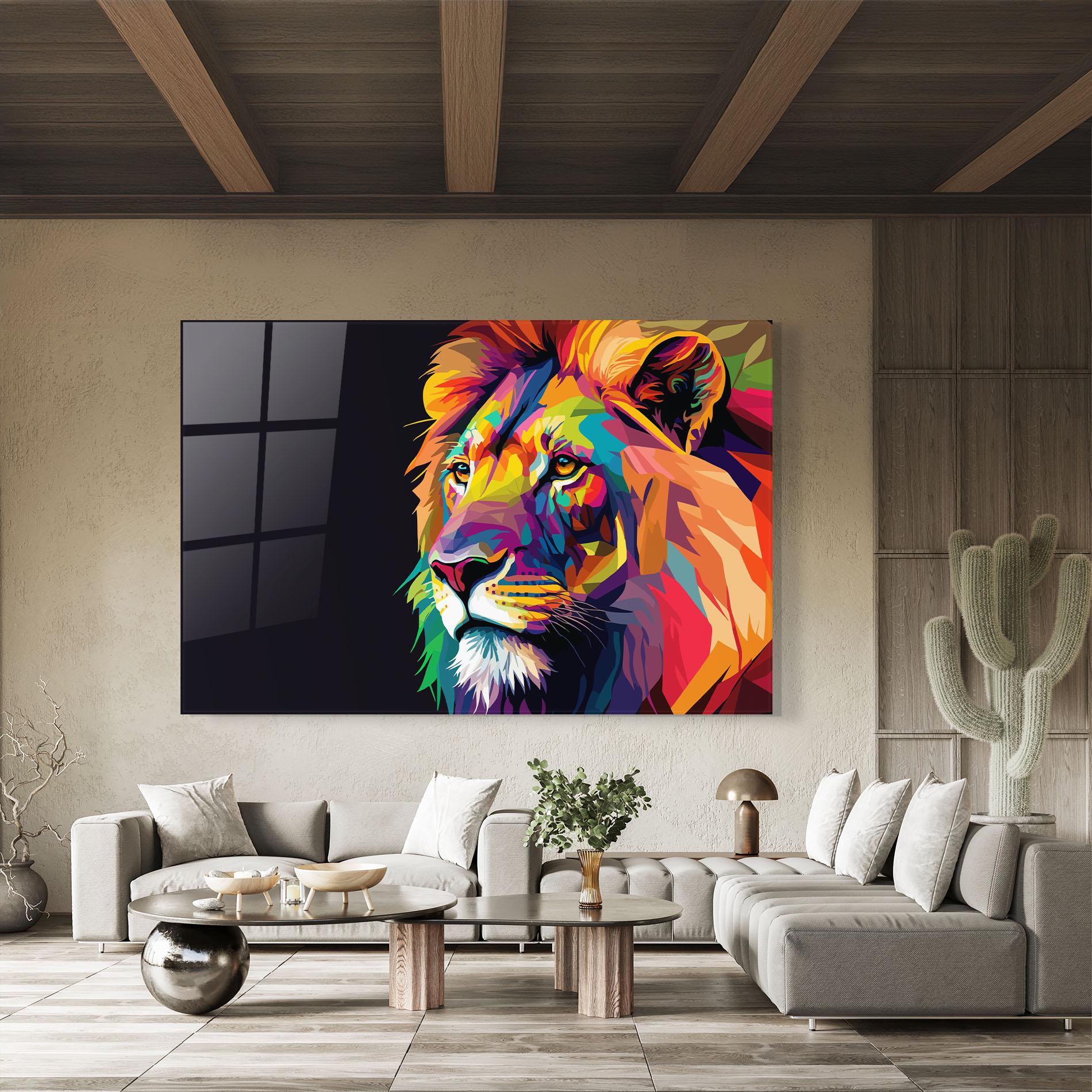 Tablou Sticla Colorful Lion mockup 8