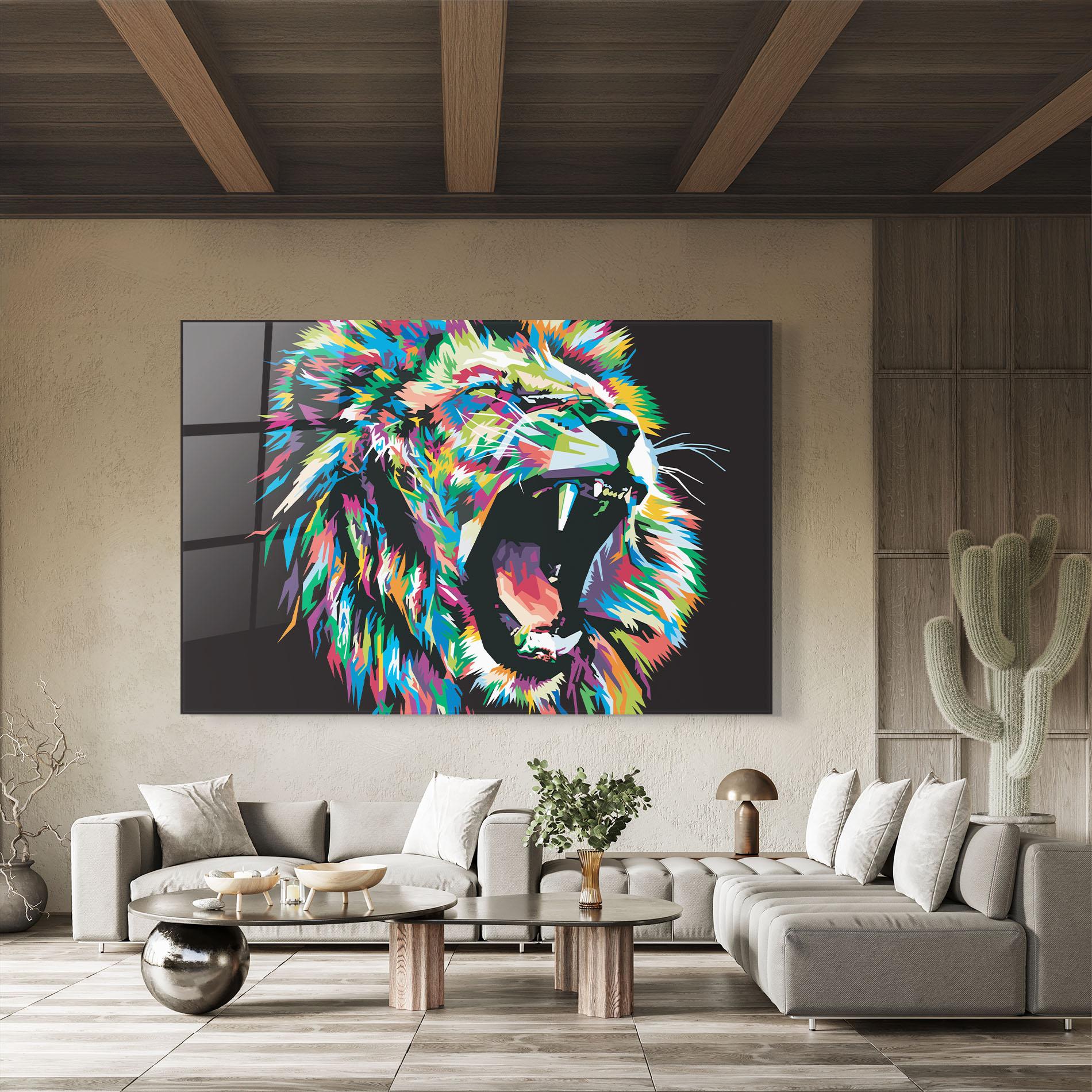Tablou Sticla Green Blue Lion mockup 8
