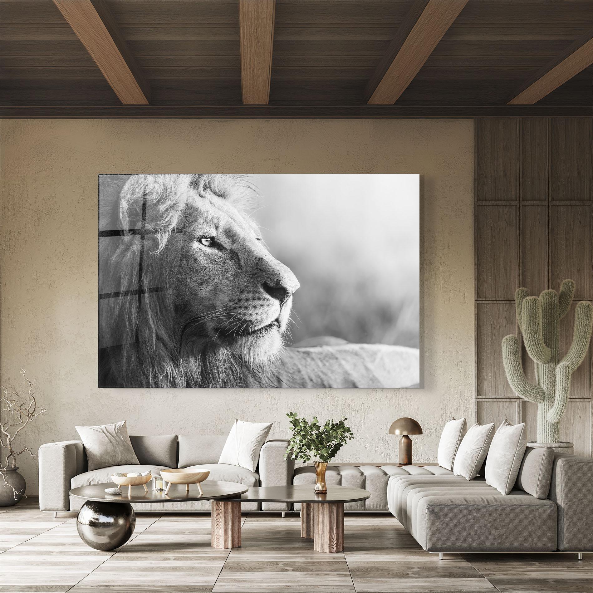 Tablou Sticla Grey Lion Head mockup 8