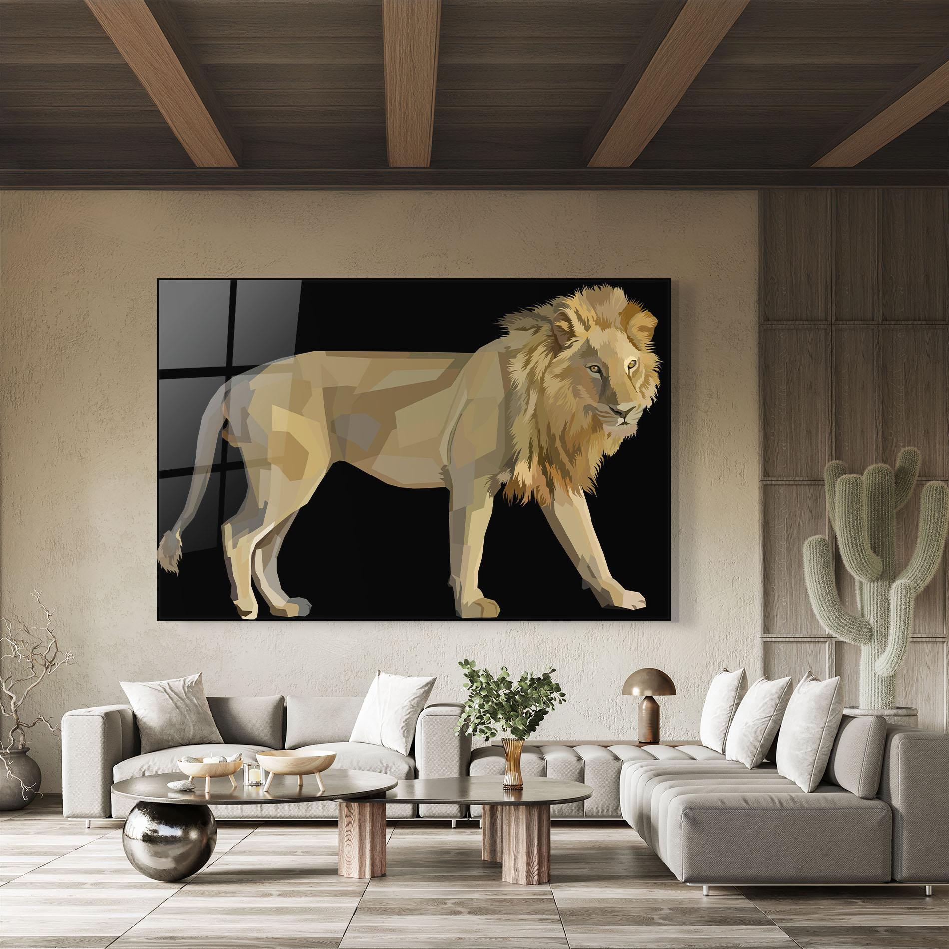 Tablou Sticla Lion Art On Black mockup 8