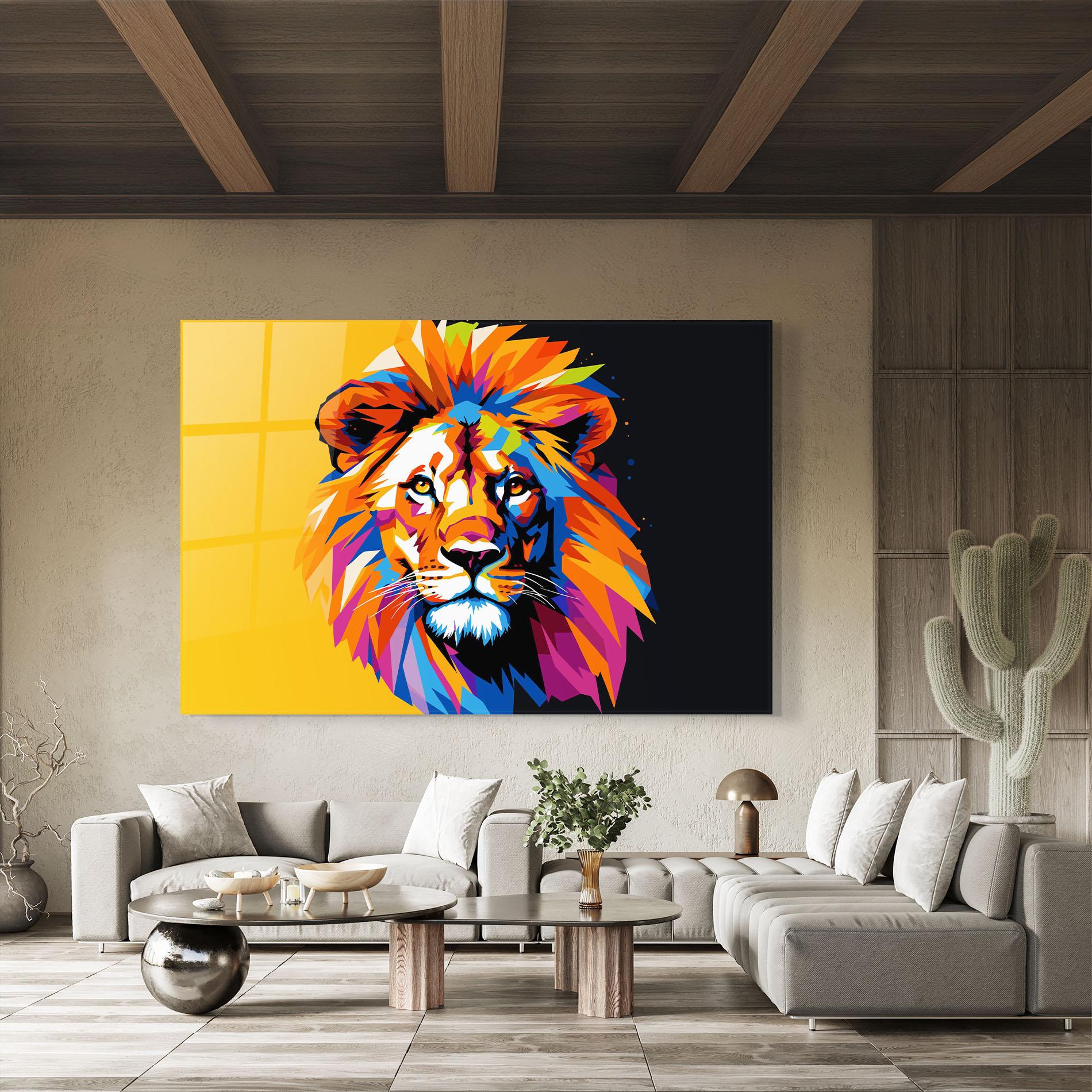Tablou Sticla Yellow Black Lion mockup 8