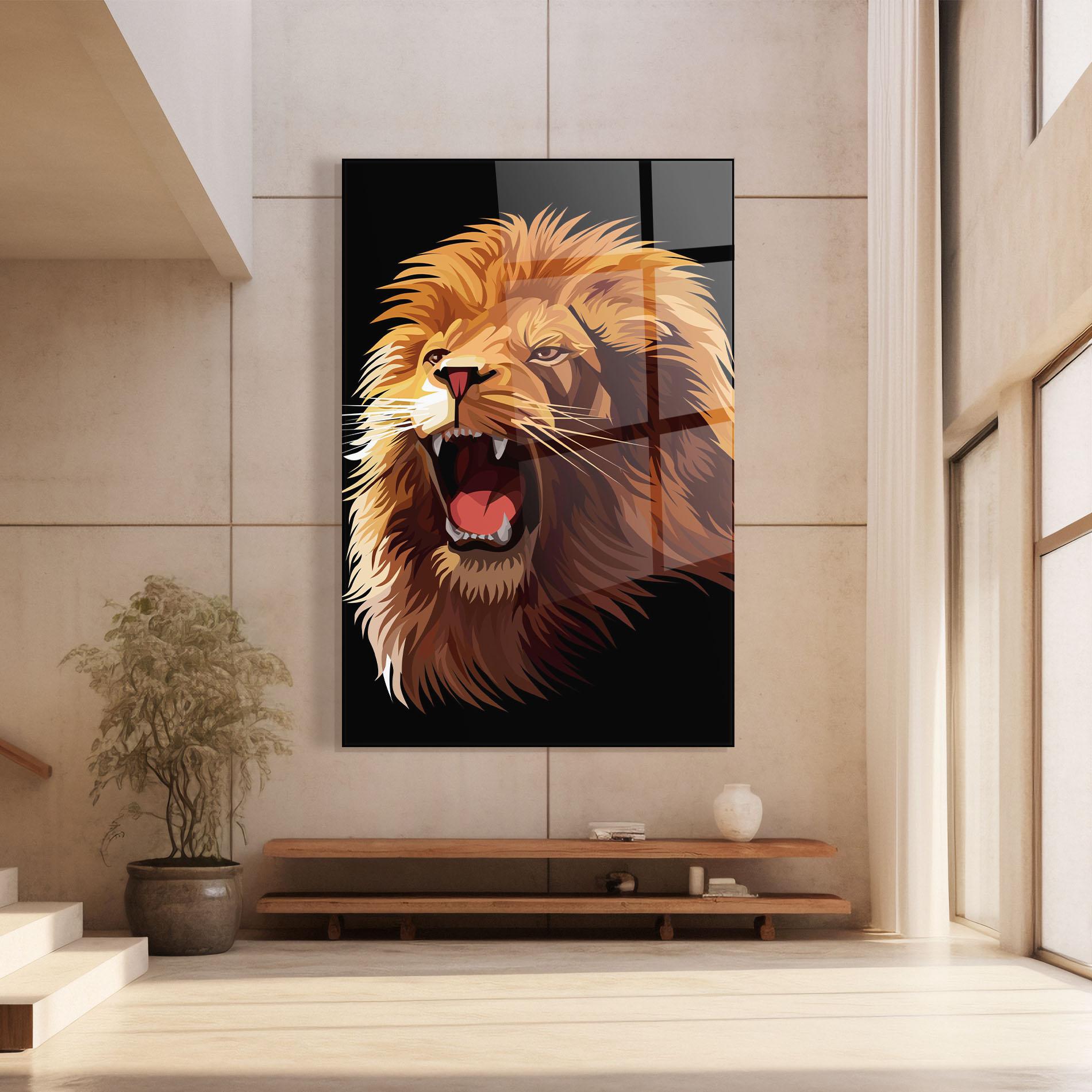 Tablou Sticla Angry Lion Head mockup 8