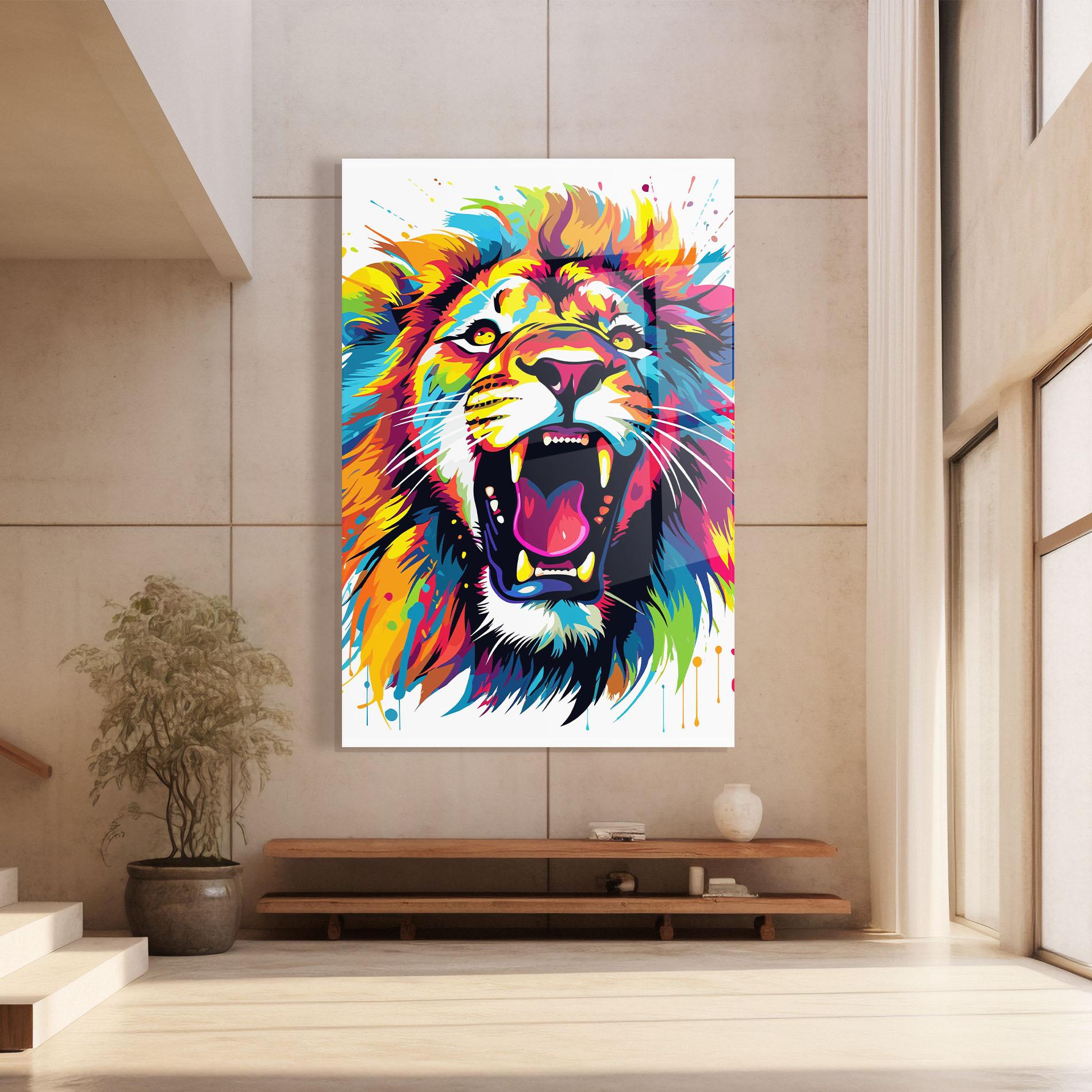 Tablou Sticla Angry Lion Mix mockup 8