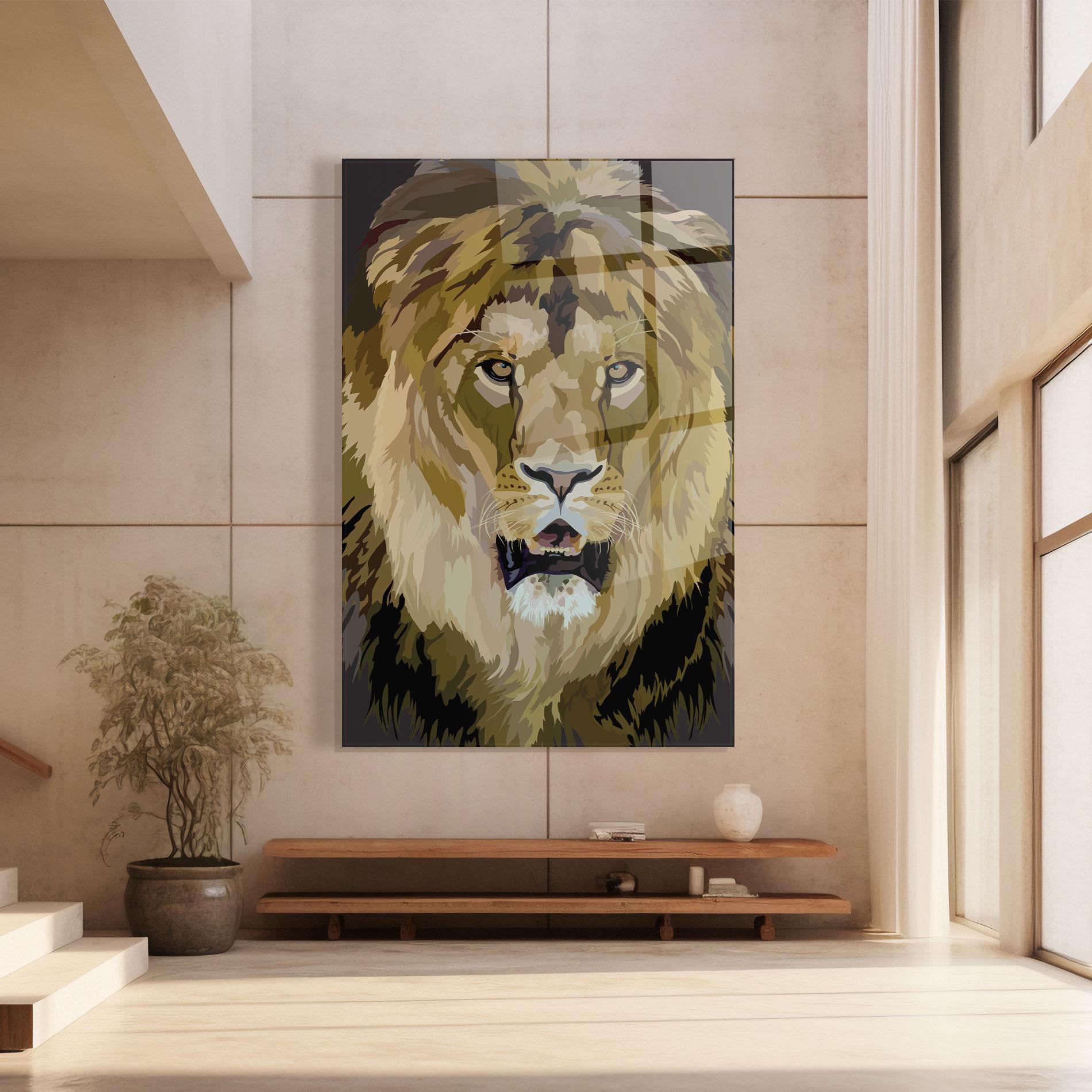 Tablou Sticla Beautiful Lion Art mockup 8
