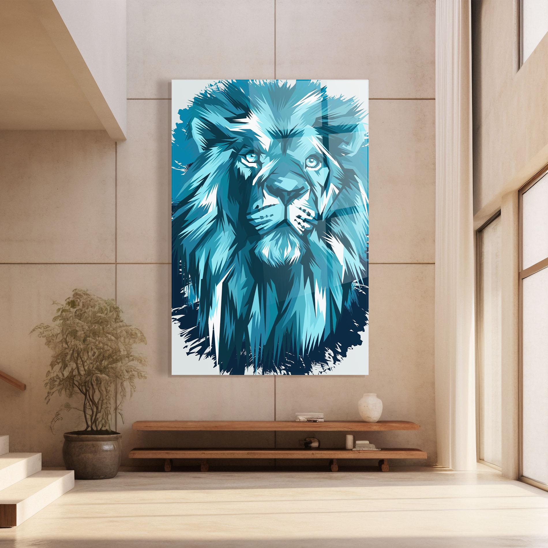 Tablou Sticla Blue Lion Head mockup 8