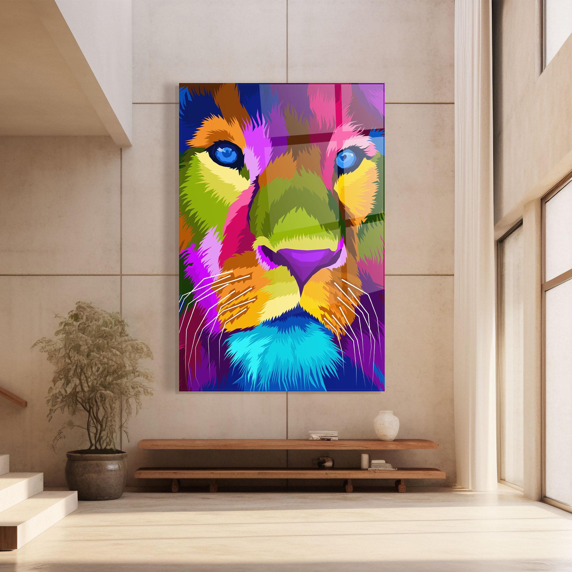 Tablou Sticla Color Lion Close Up mockup 8