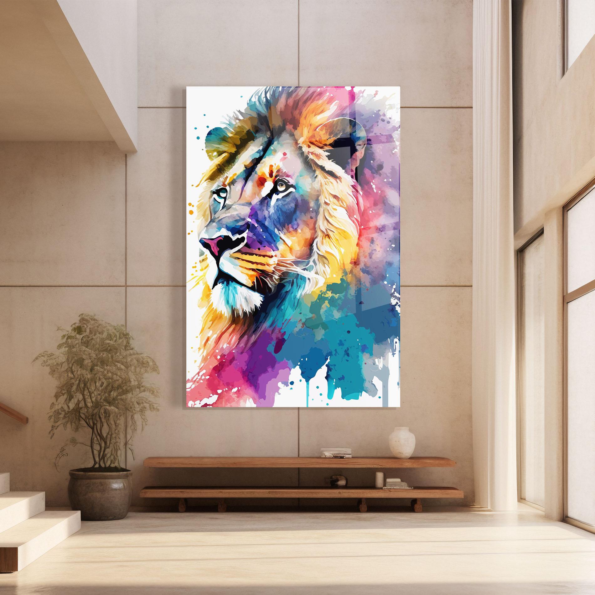 Tablou Sticla Vibrant Color Lion mockup 8