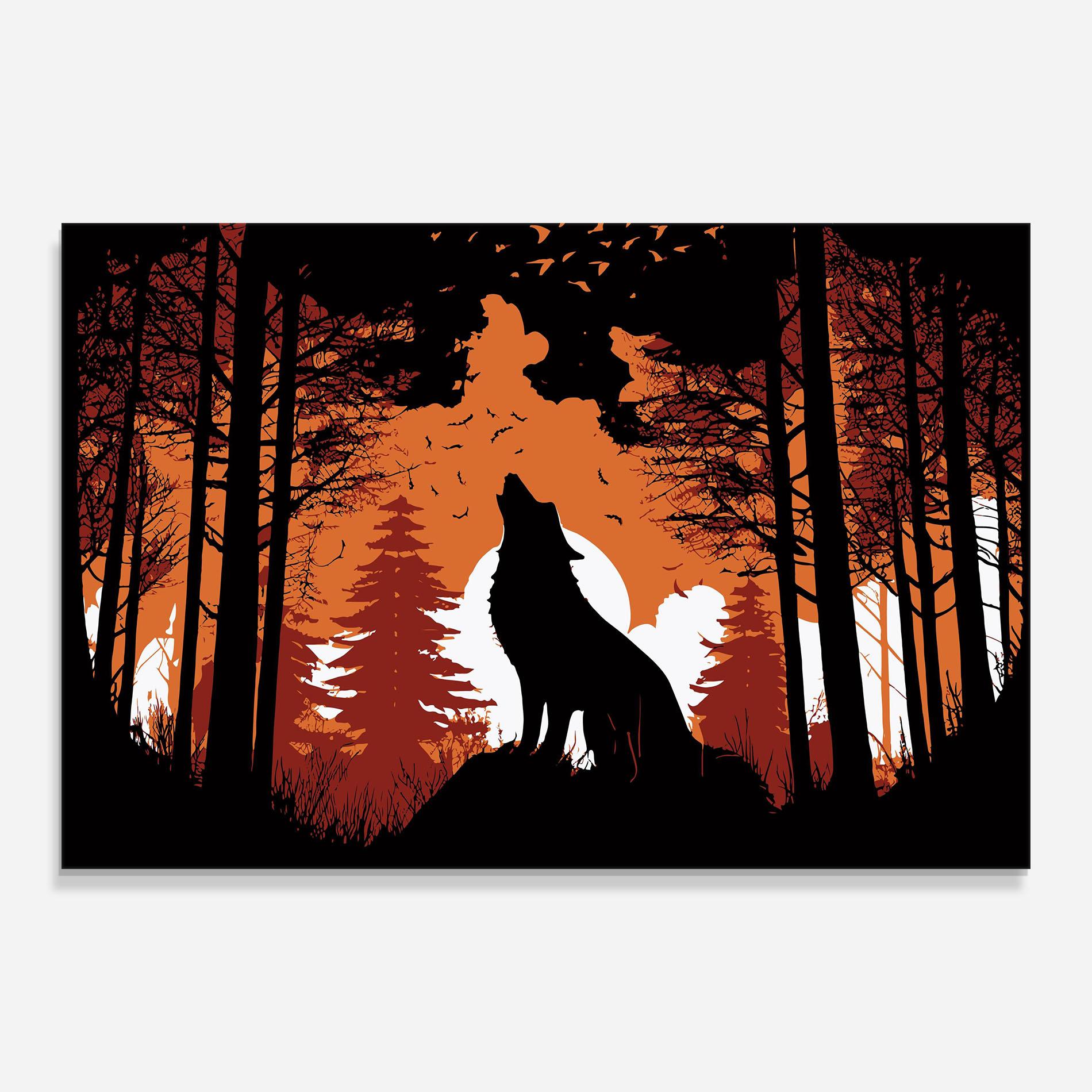 Tablou Sticla Orange Sky Wolf mockup 0
