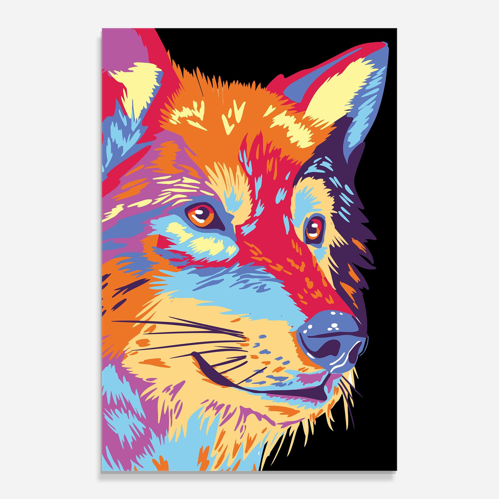 Tablou Sticla Purple Orange Wolf mockup 0