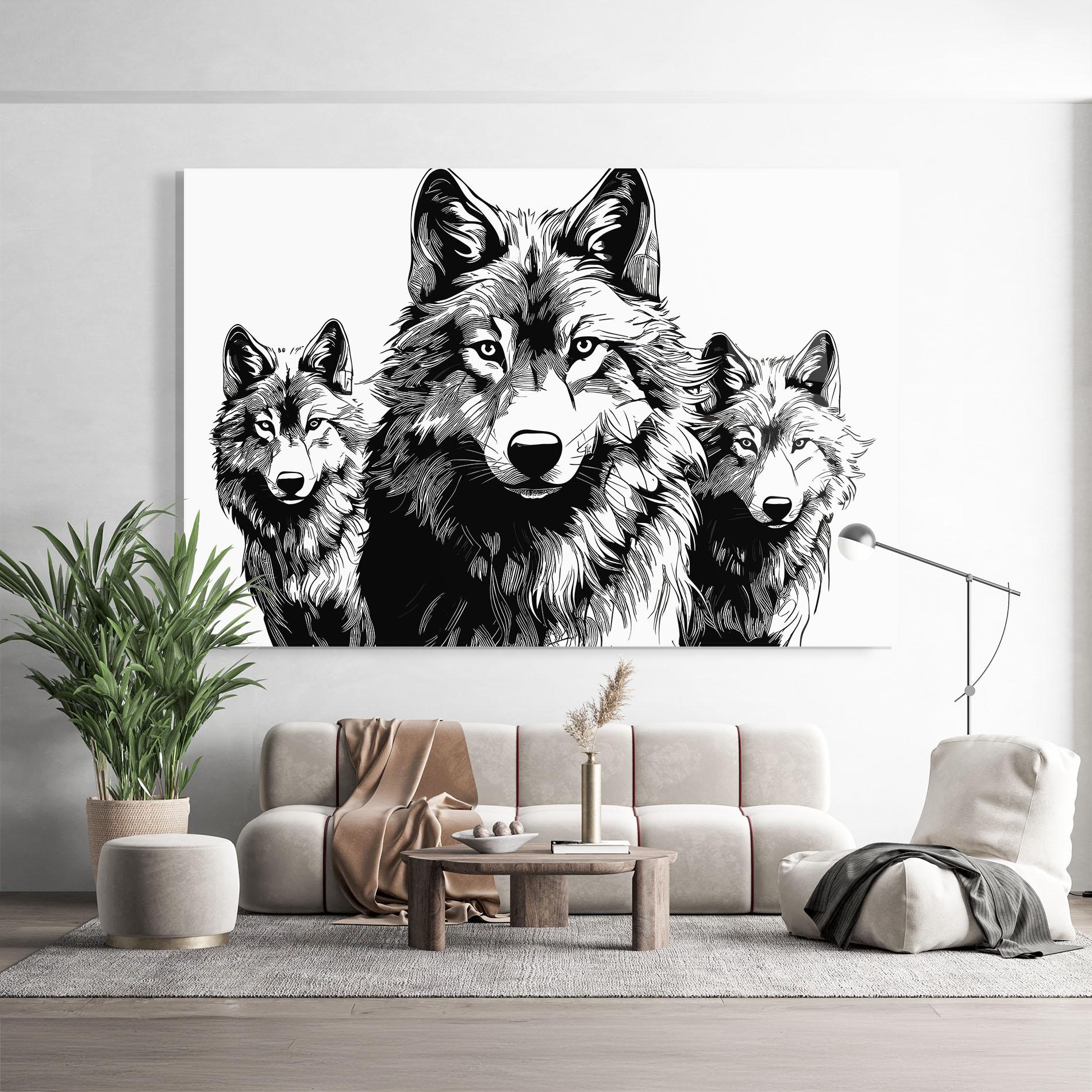 Tablou Sticla 3 Wolves mockup 9