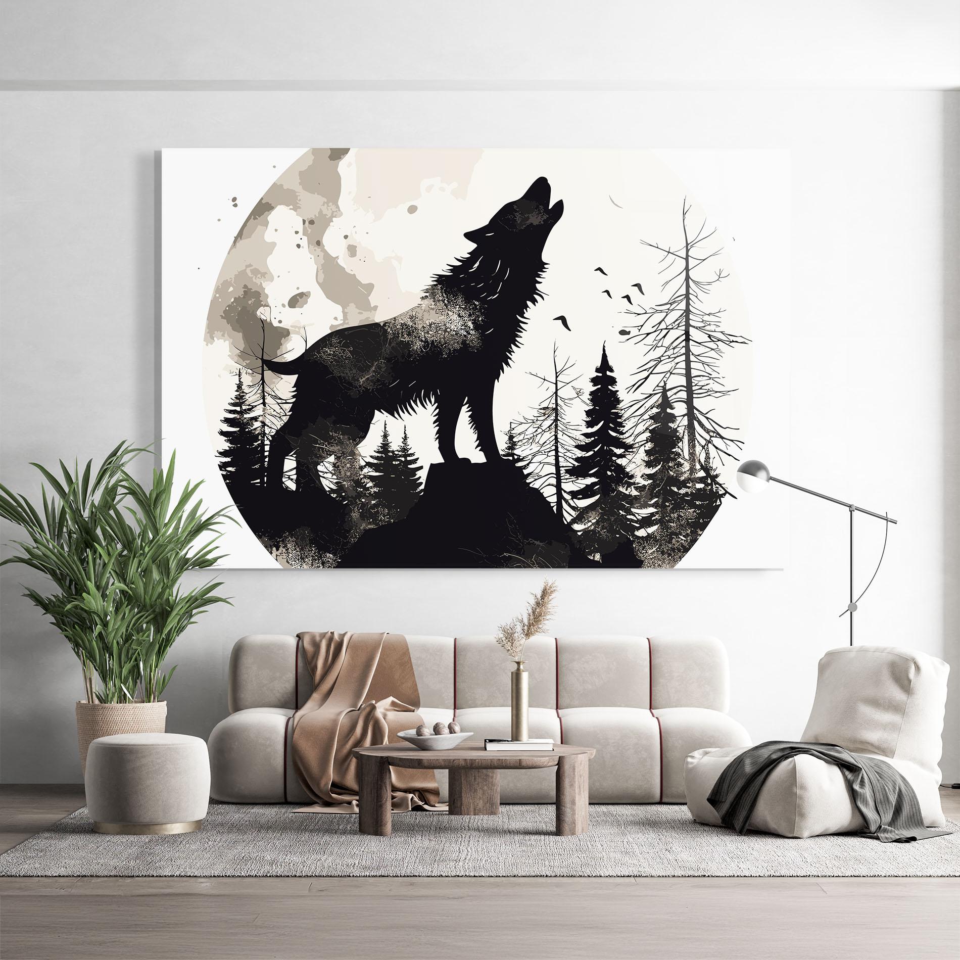 Tablou Sticla Black On Cream Wolf mockup 9