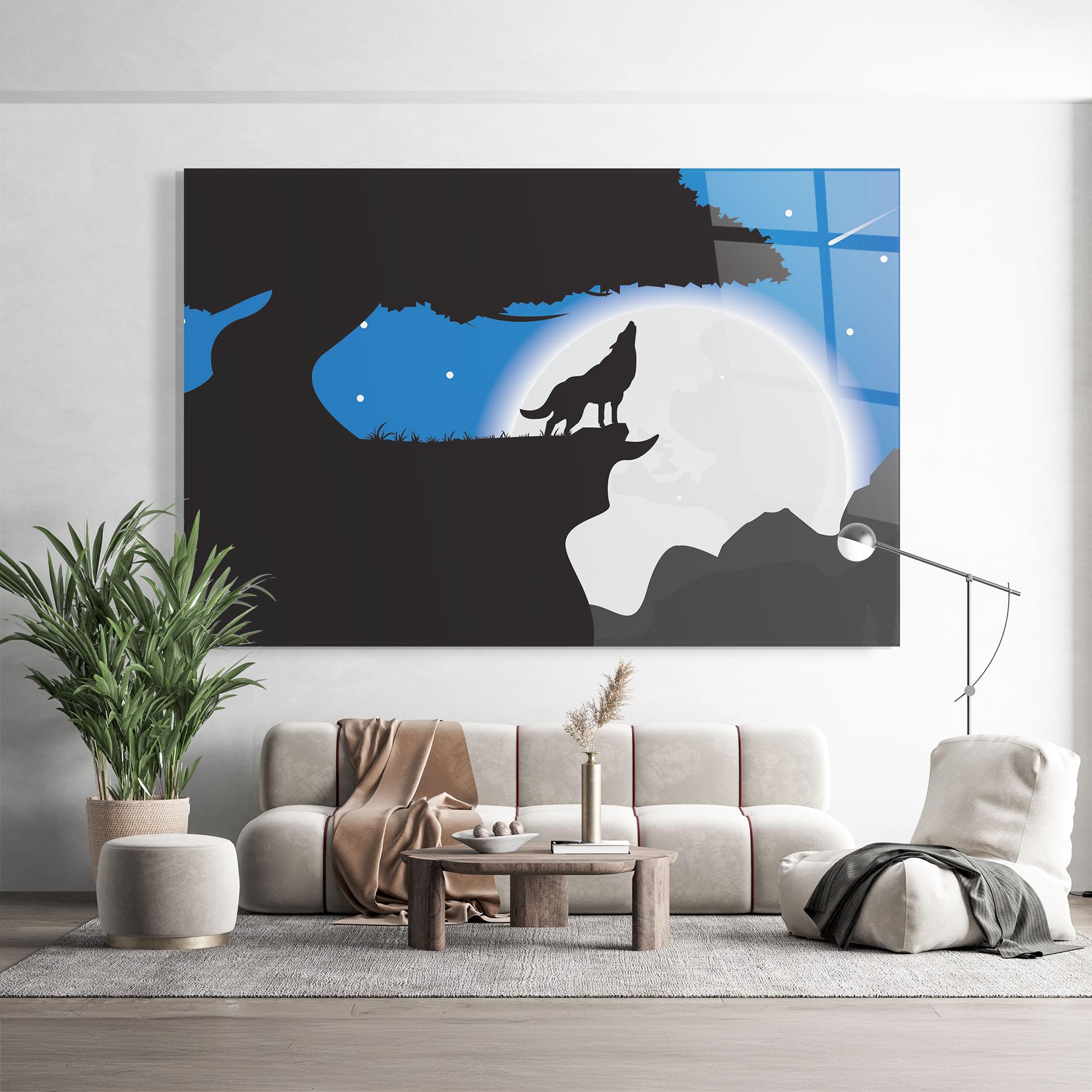 Tablou Sticla Blue Light Wolf mockup 9
