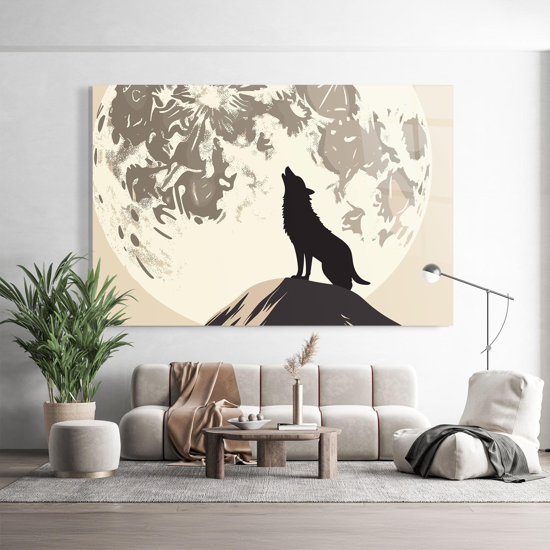 Tablou Sticla Cream Moon Wolf mockup 9