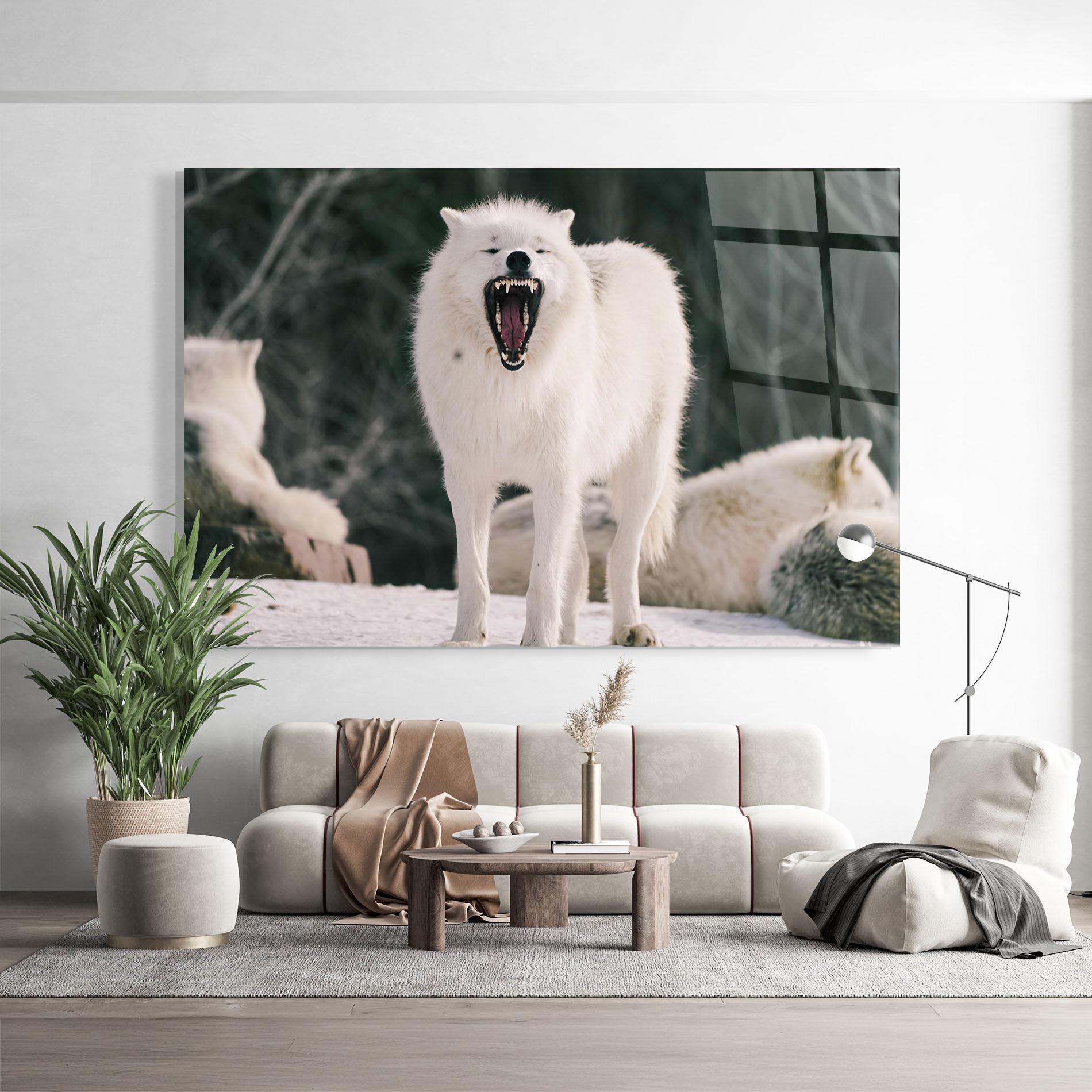 Tablou Sticla Laughing White Wolf mockup 9