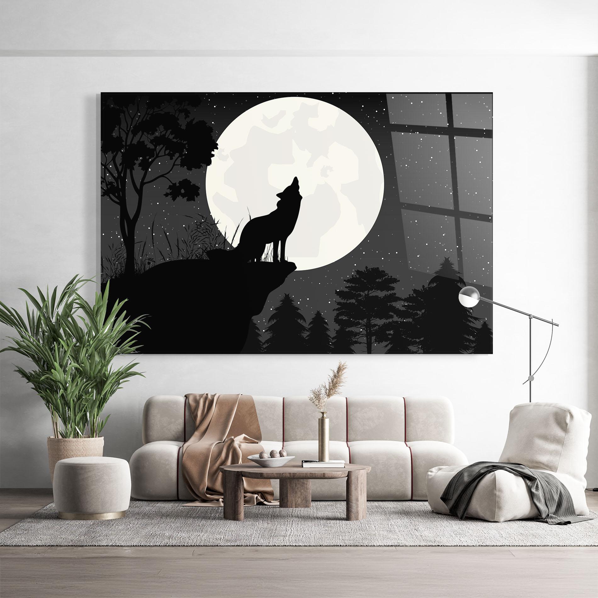 Tablou Sticla Moon Wolf Silhouette mockup 9