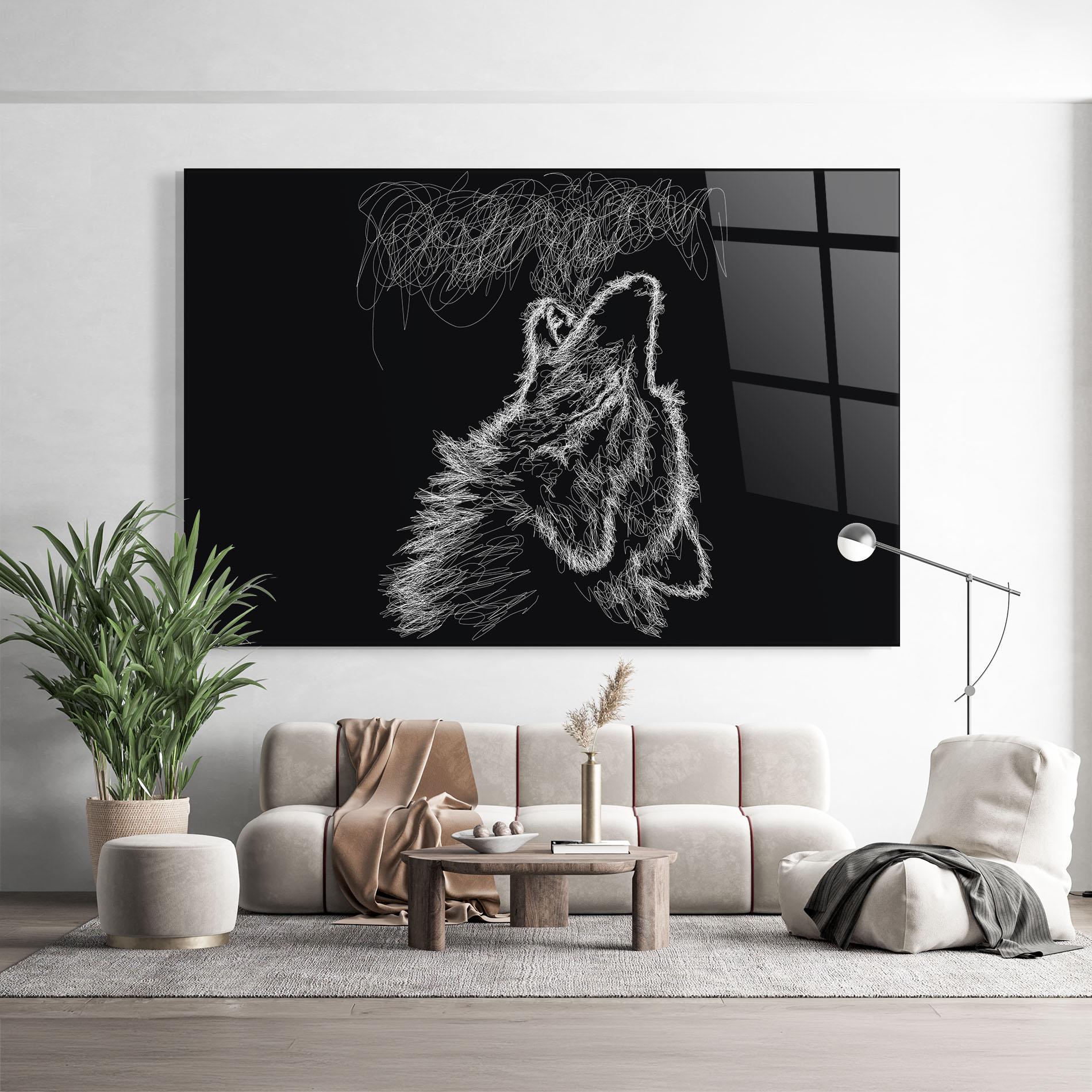 Tablou Sticla Wolf White Line mockup 9