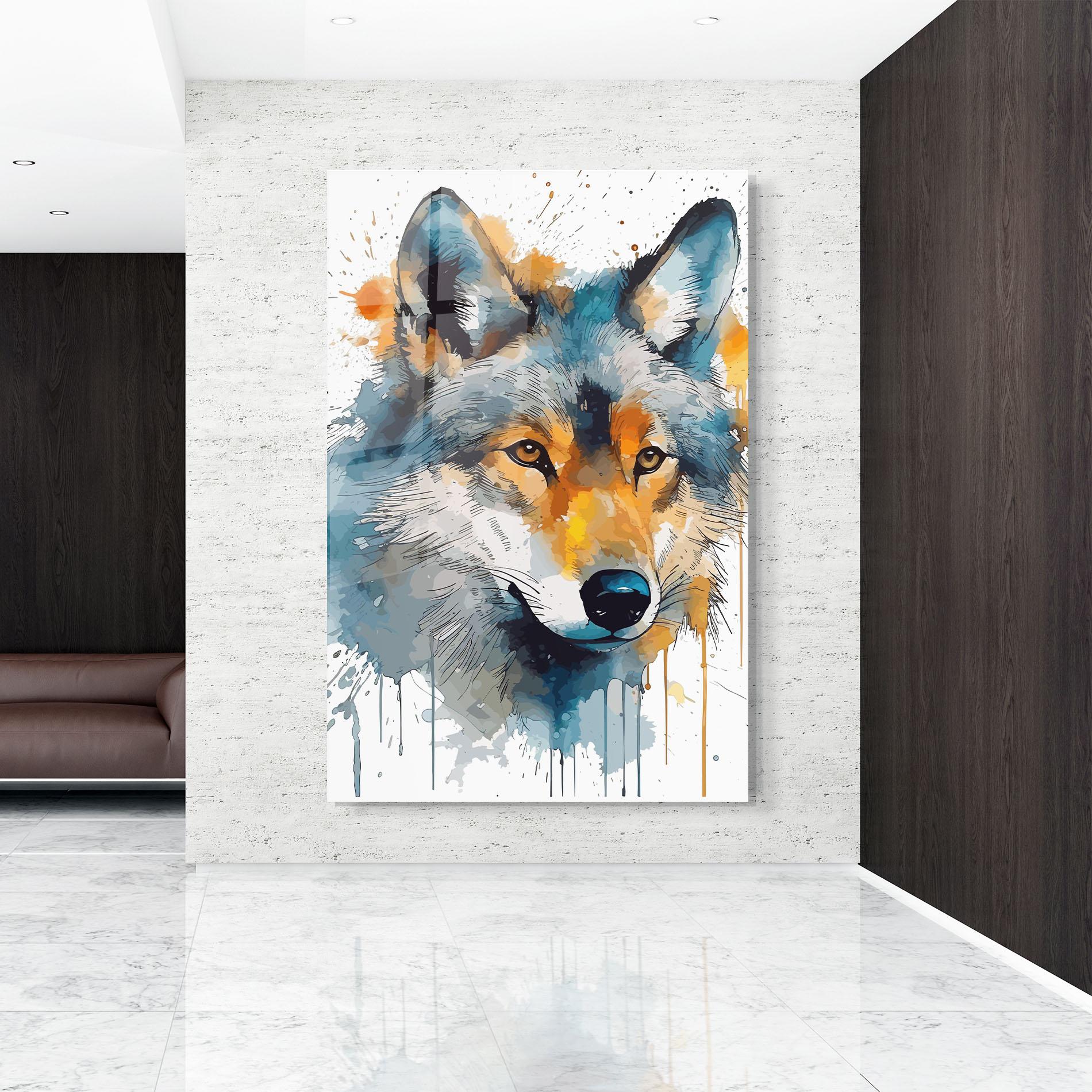 Tablou Sticla Orange Watercolor Wolf mockup 9