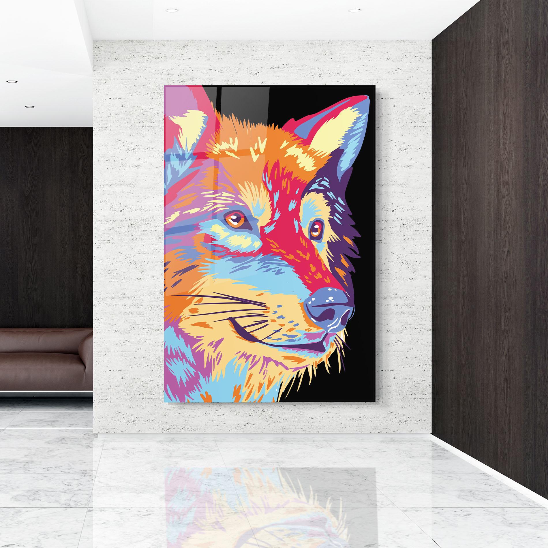 Tablou Sticla Purple Orange Wolf mockup 9