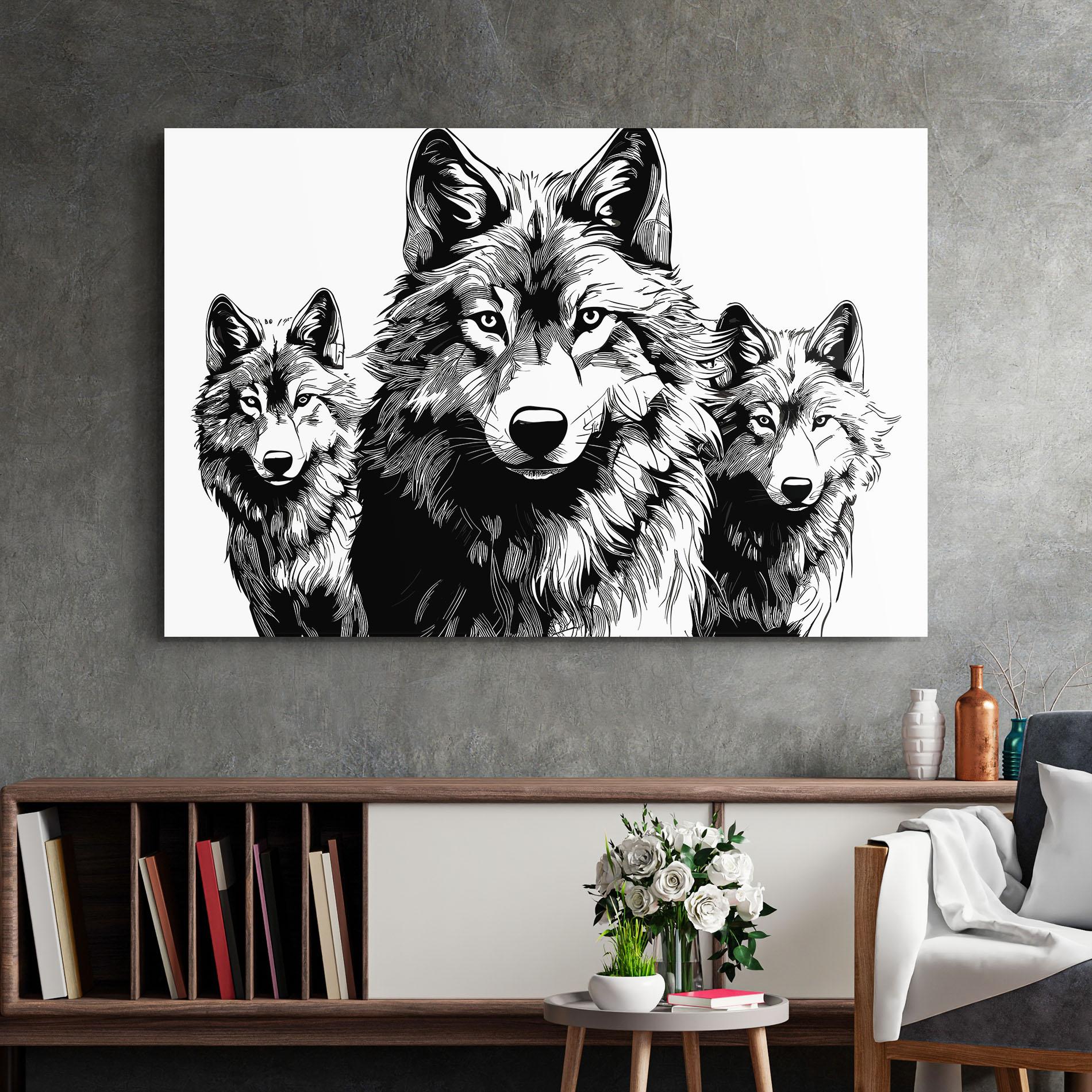 Tablou Sticla 3 Wolves mockup 2