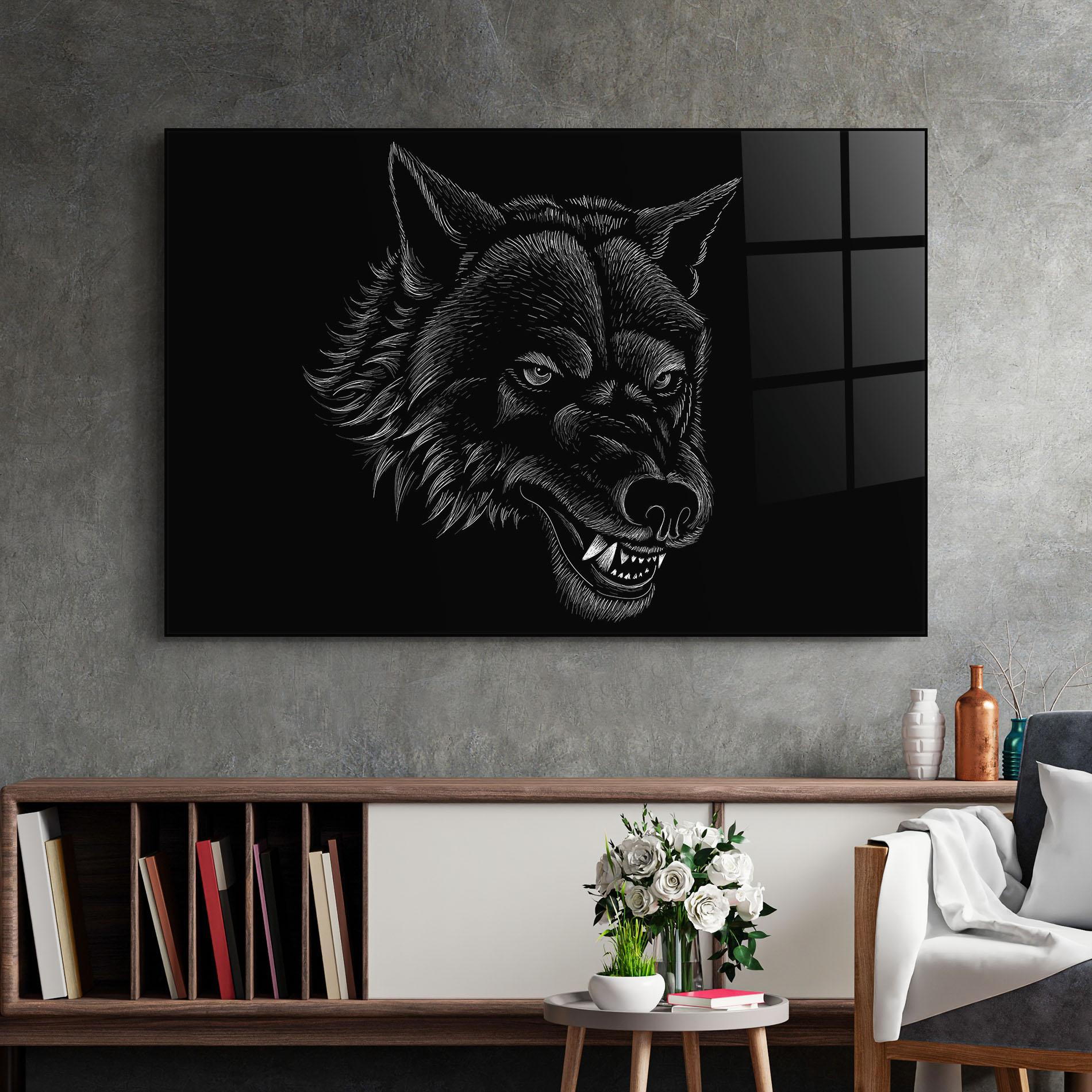 Tablou Sticla Angry Wolf Face mockup 2