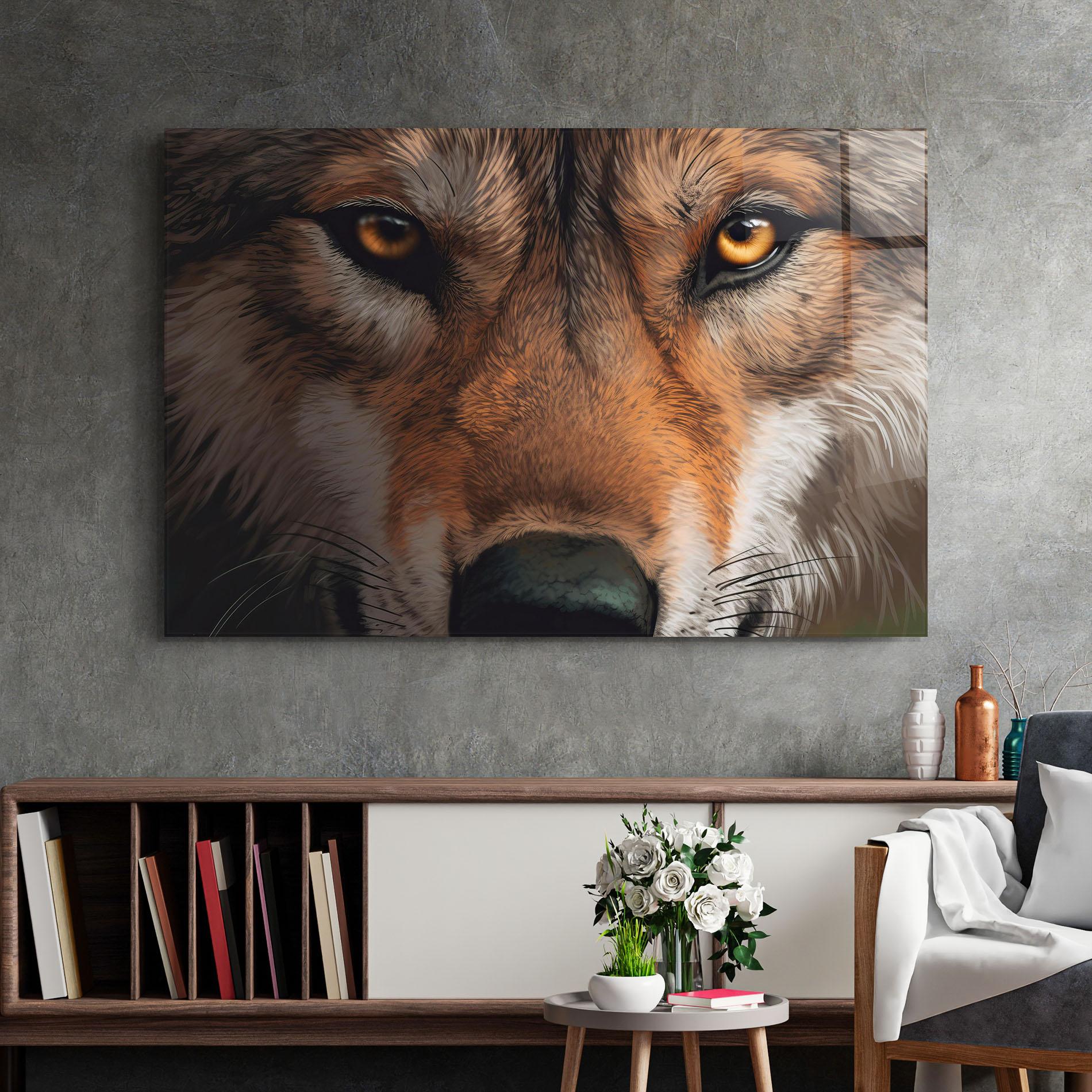 Tablou Sticla Close Up Wolf Eyes mockup 2