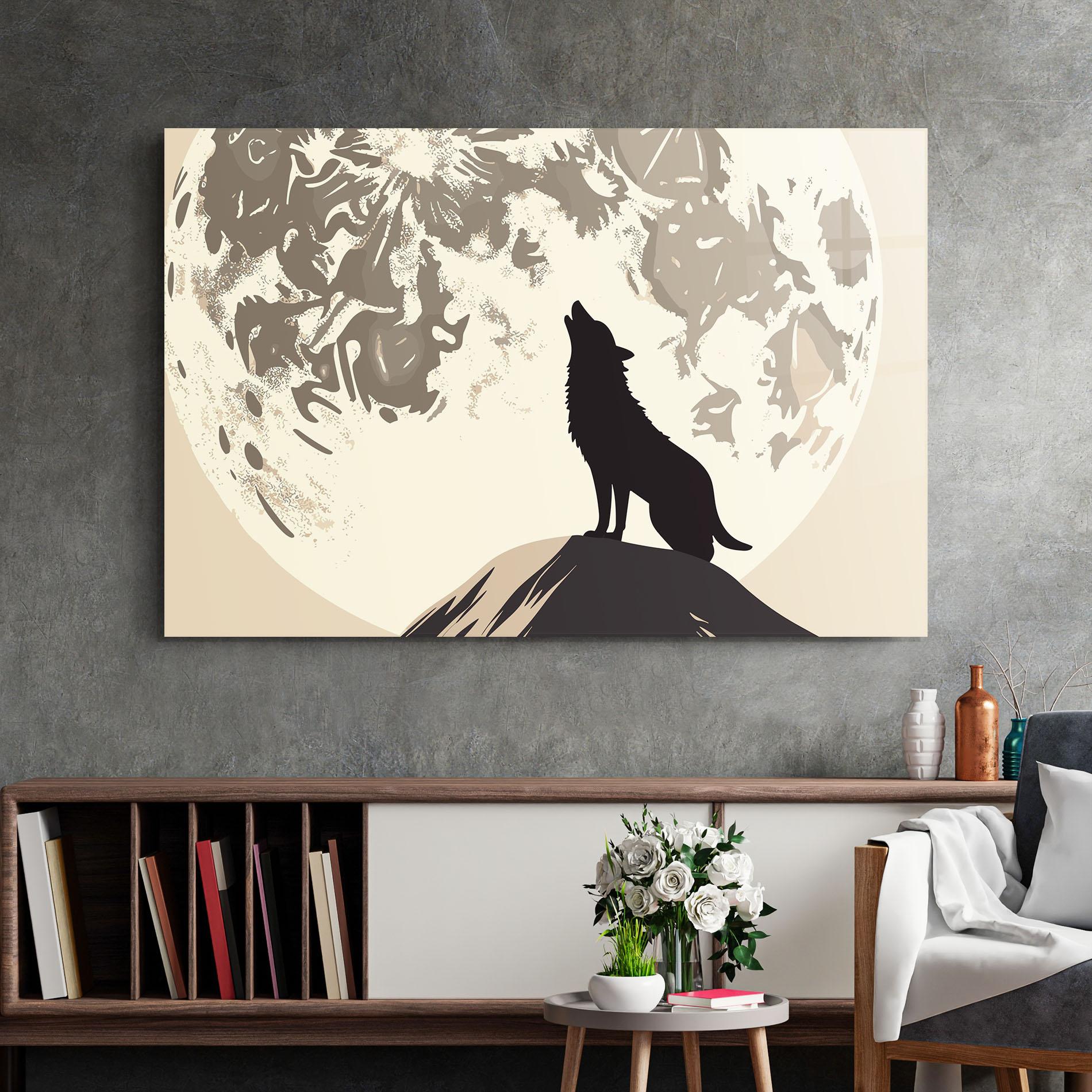 Tablou Sticla Cream Moon Wolf mockup 2