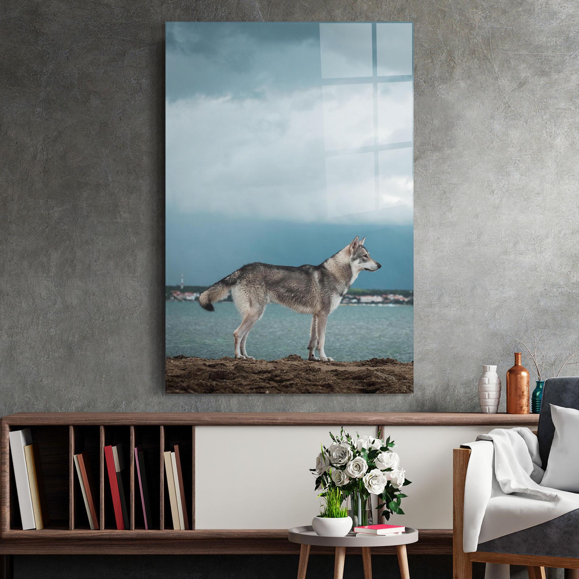 Tablou Sticla Grey Wolf Looking mockup 2