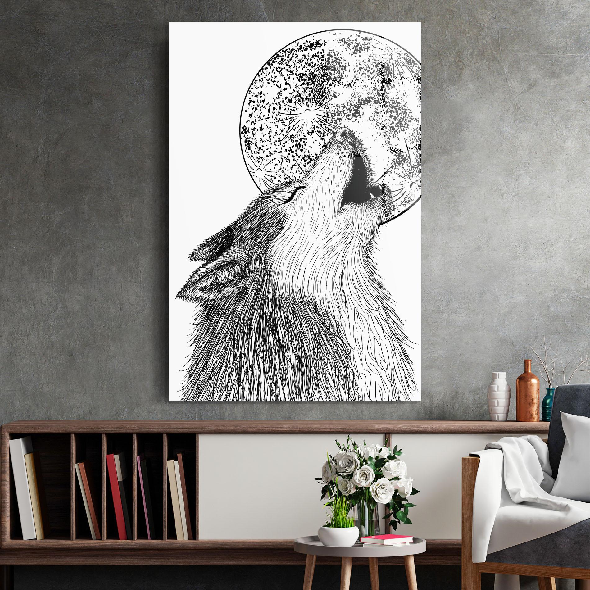 Tablou Sticla Pretty Moon Wolf mockup 2