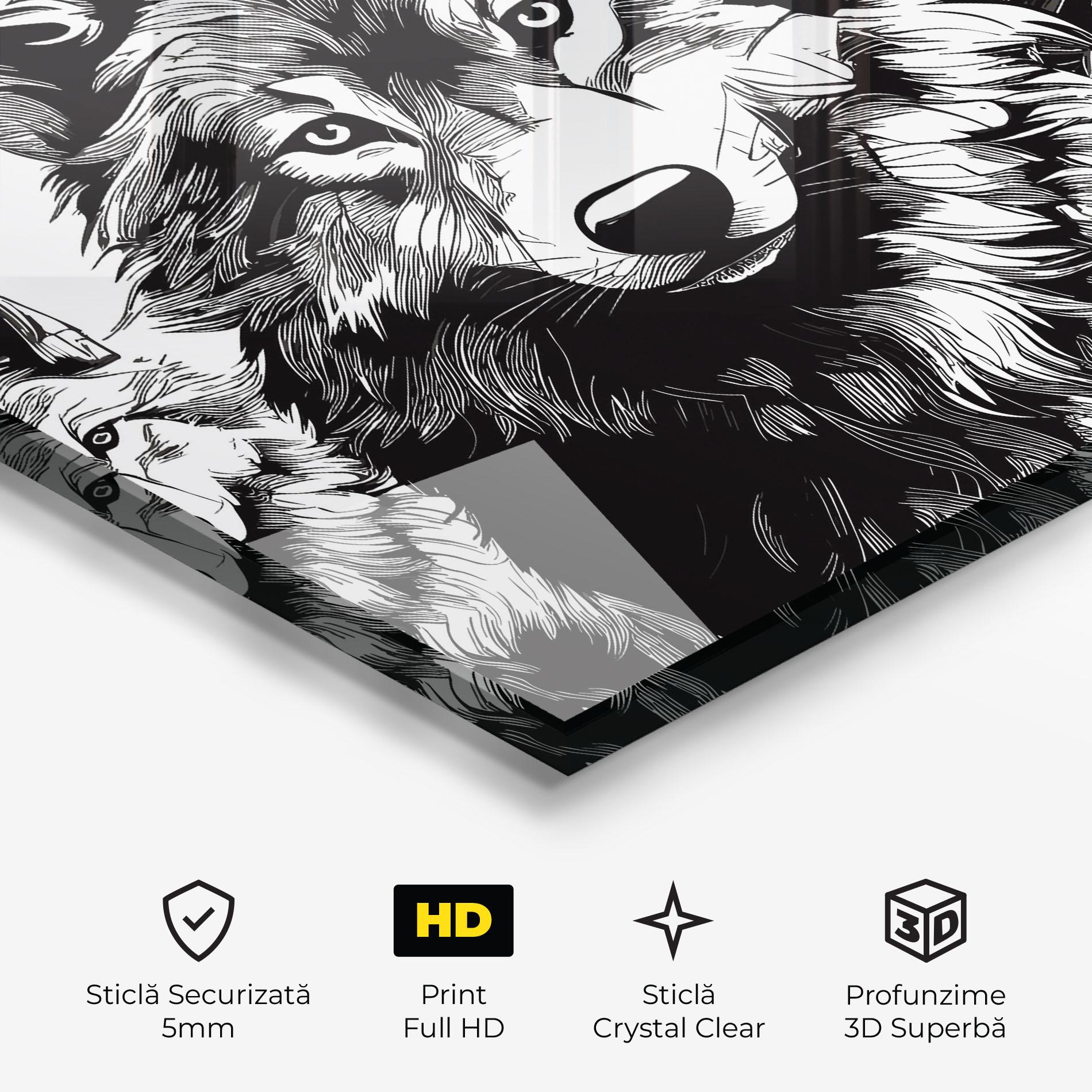 Tablou Sticla 3 Wolves mockup 3