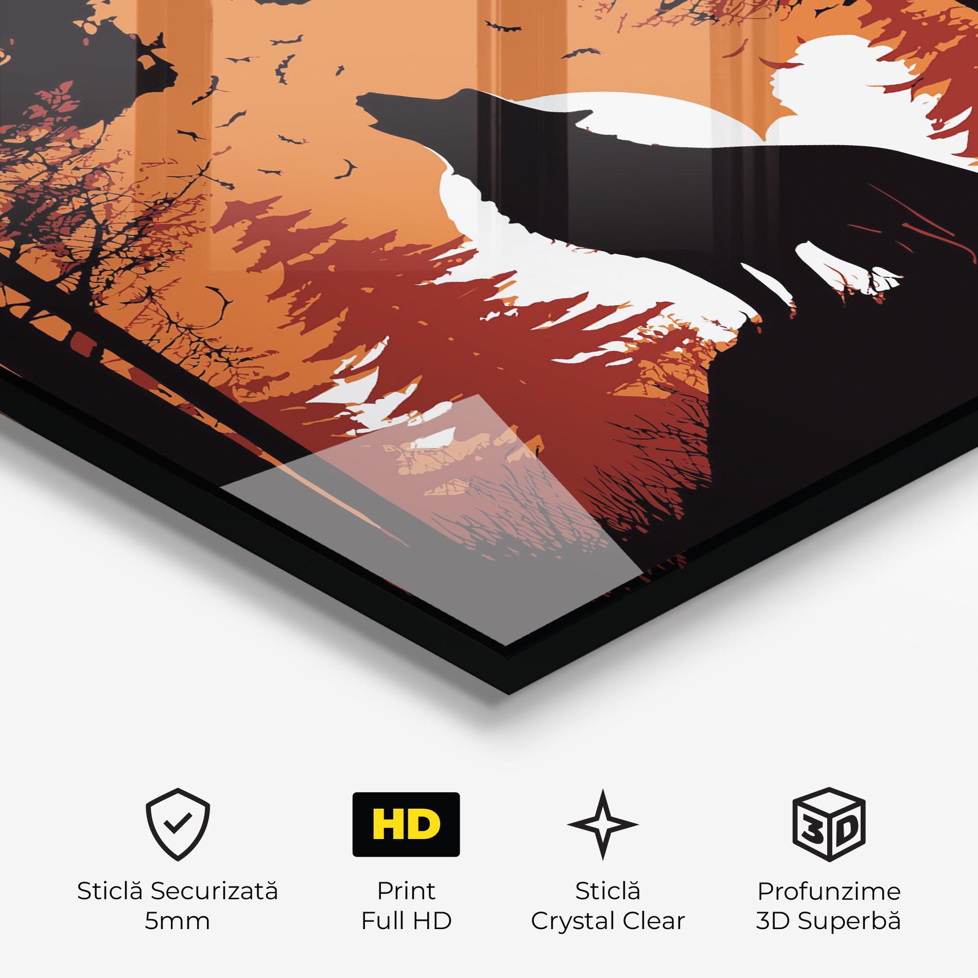 Tablou Sticla Orange Sky Wolf mockup 3