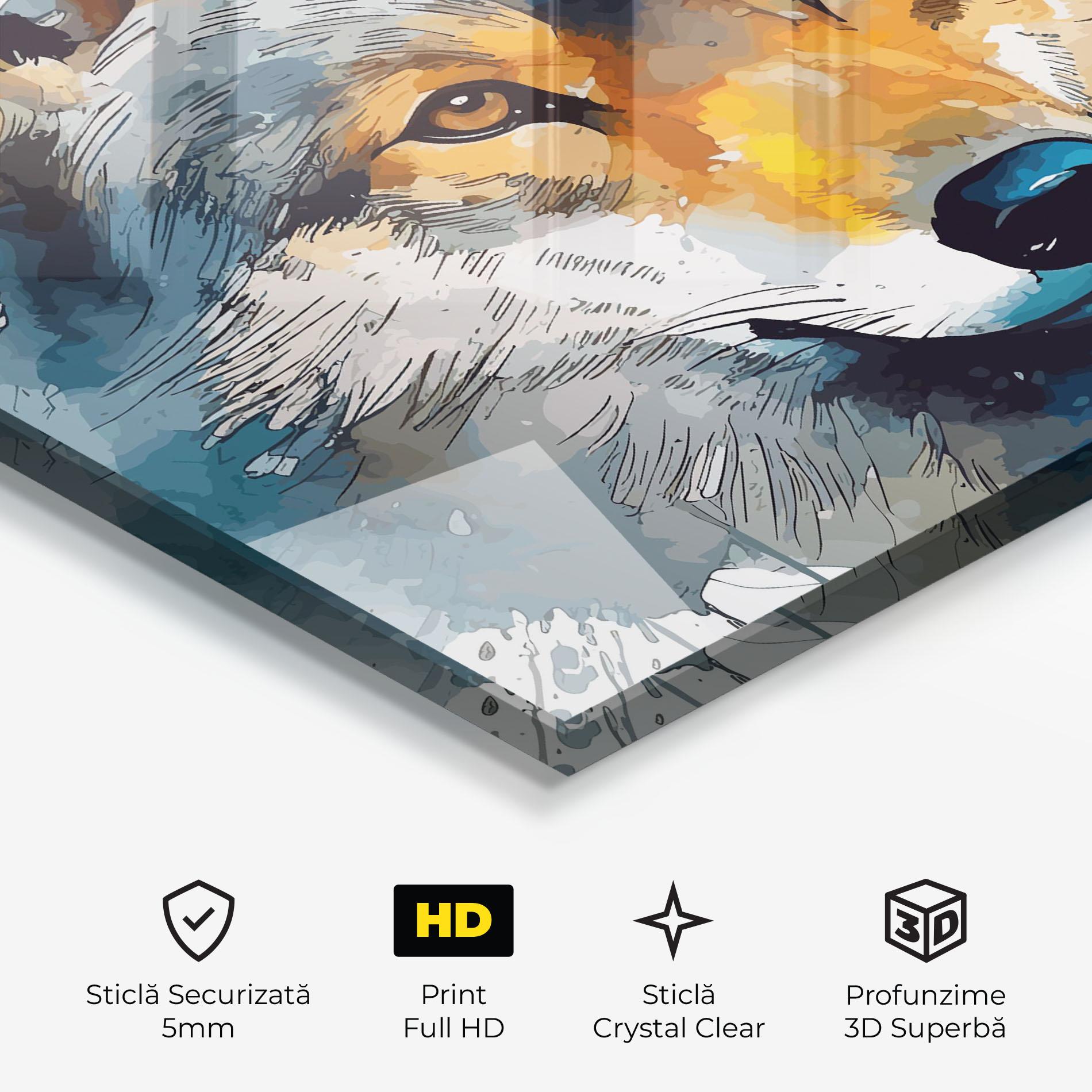 Tablou Sticla Orange Watercolor Wolf mockup 3