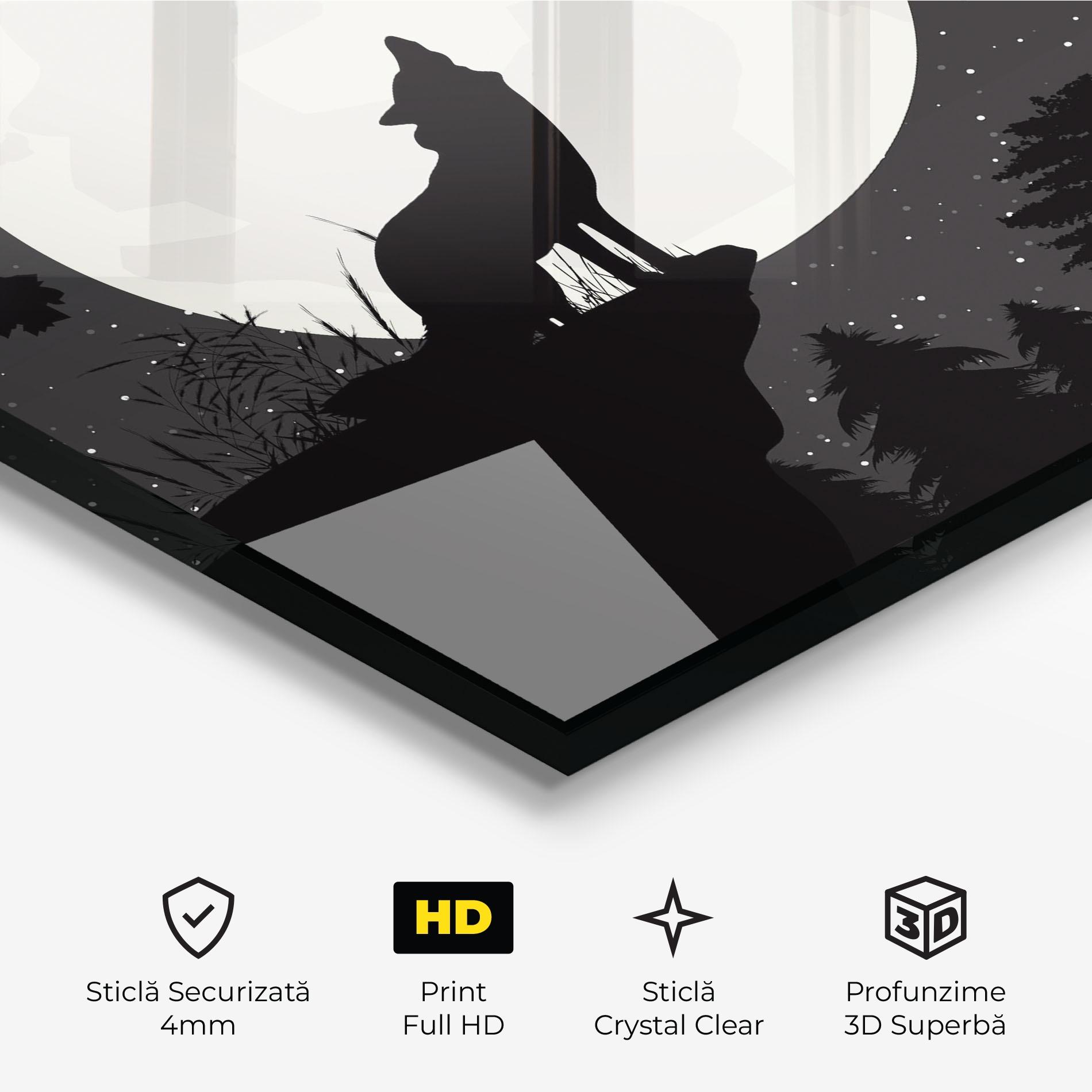 Tablou Sticla Moon Wolf Silhouette mockup 3