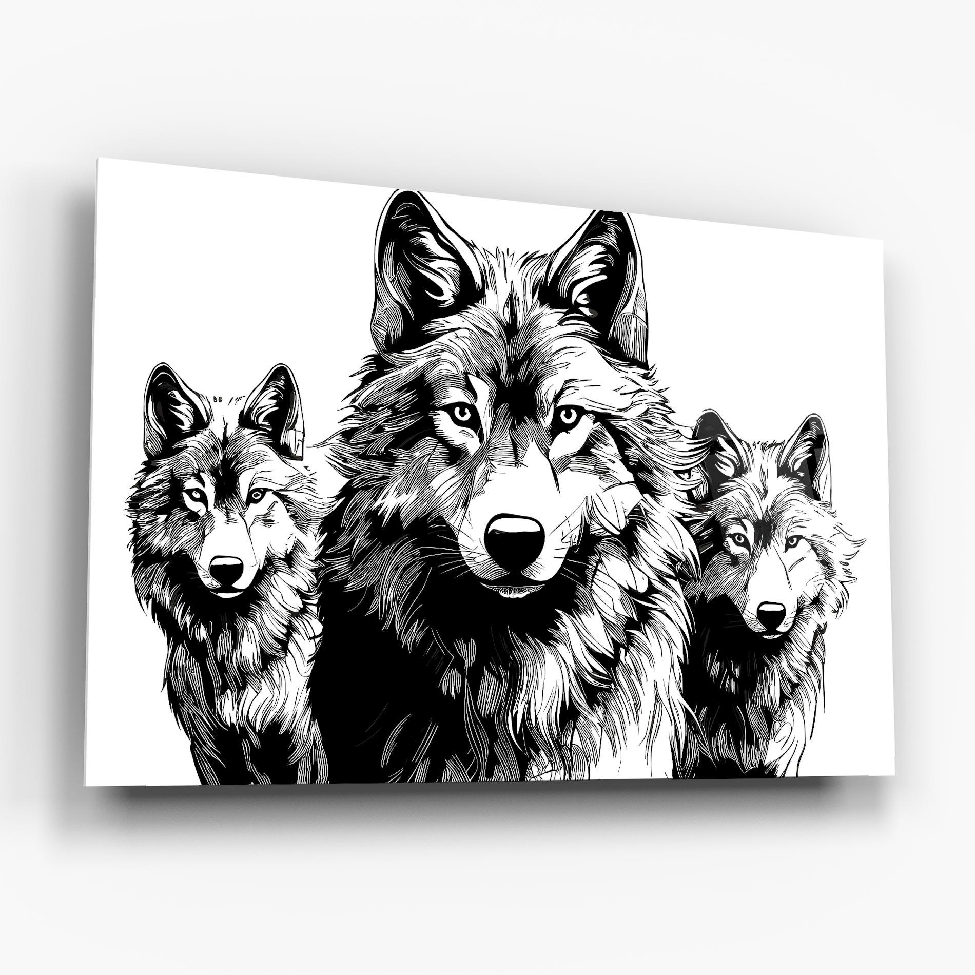 Tablou Sticla 3 Wolves mockup 6
