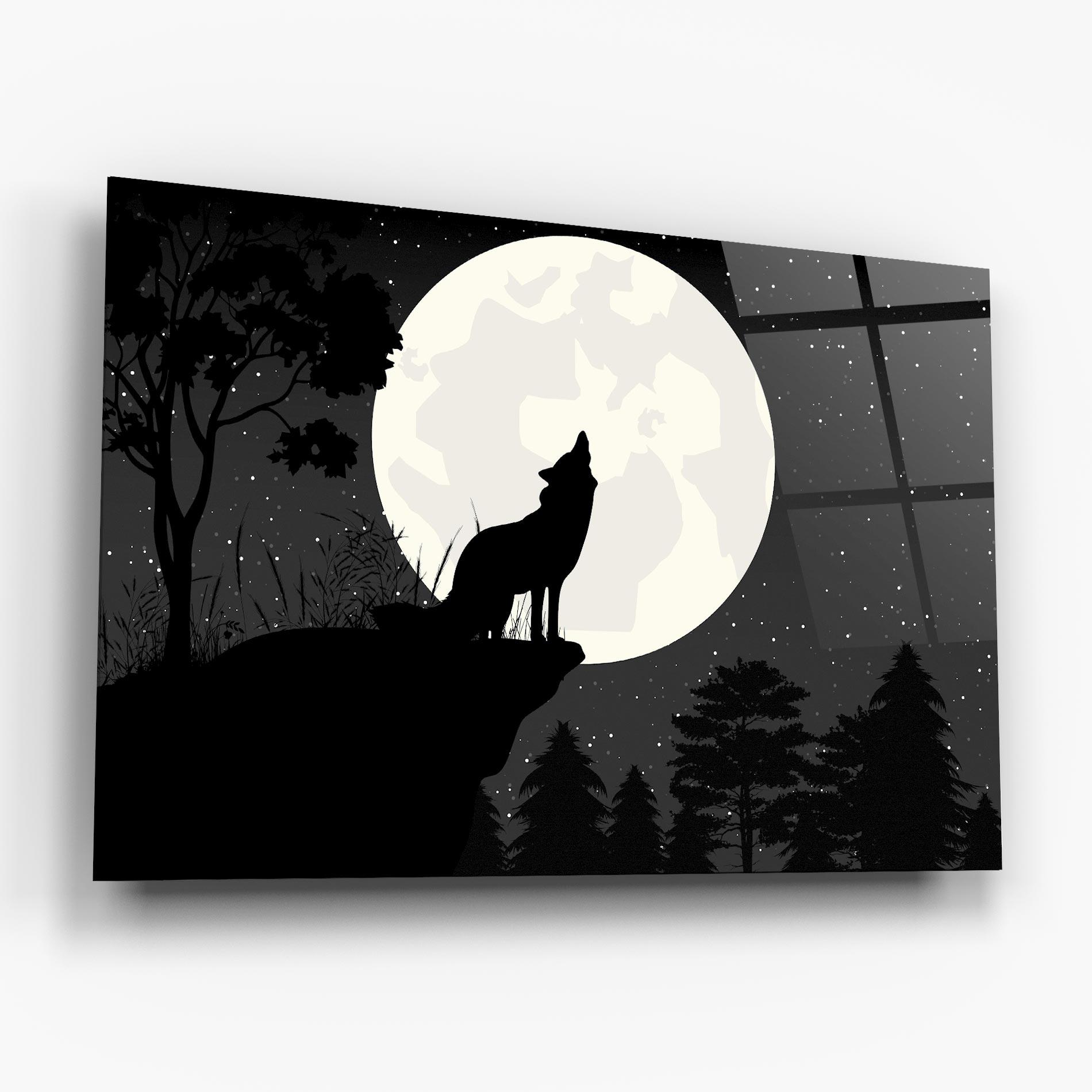 Tablou Sticla Moon Wolf Silhouette mockup 6