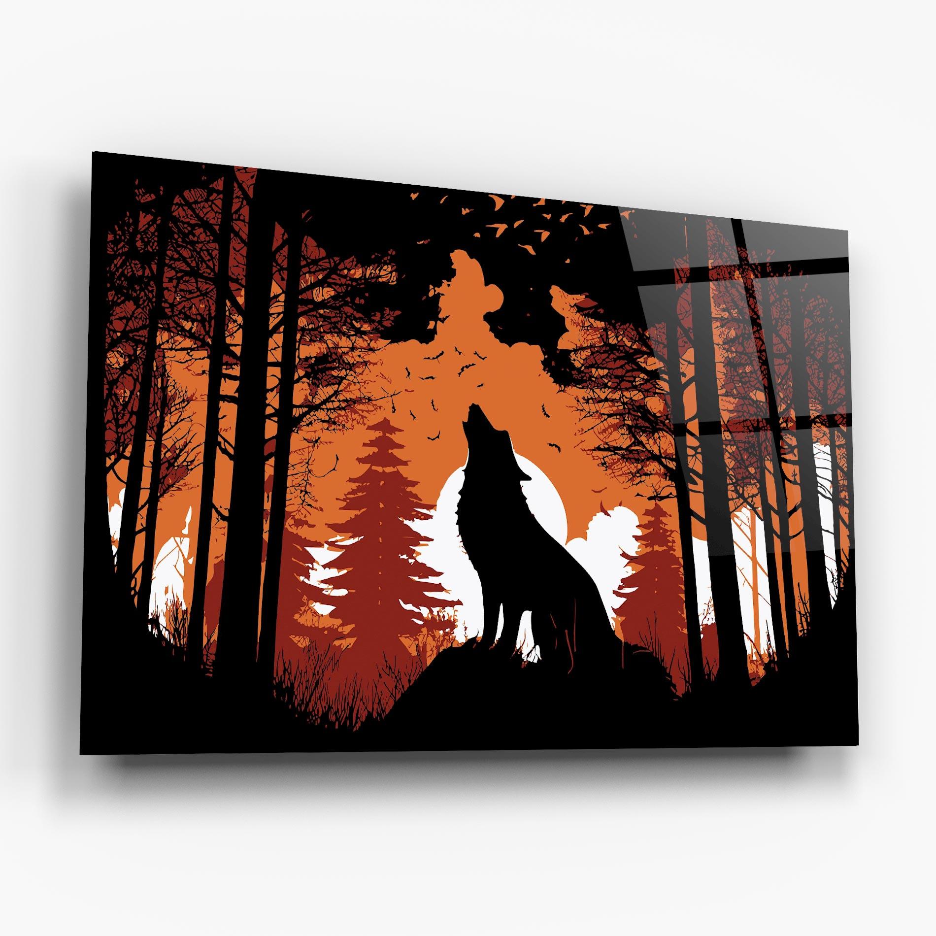 Tablou Sticla Orange Sky Wolf mockup 6