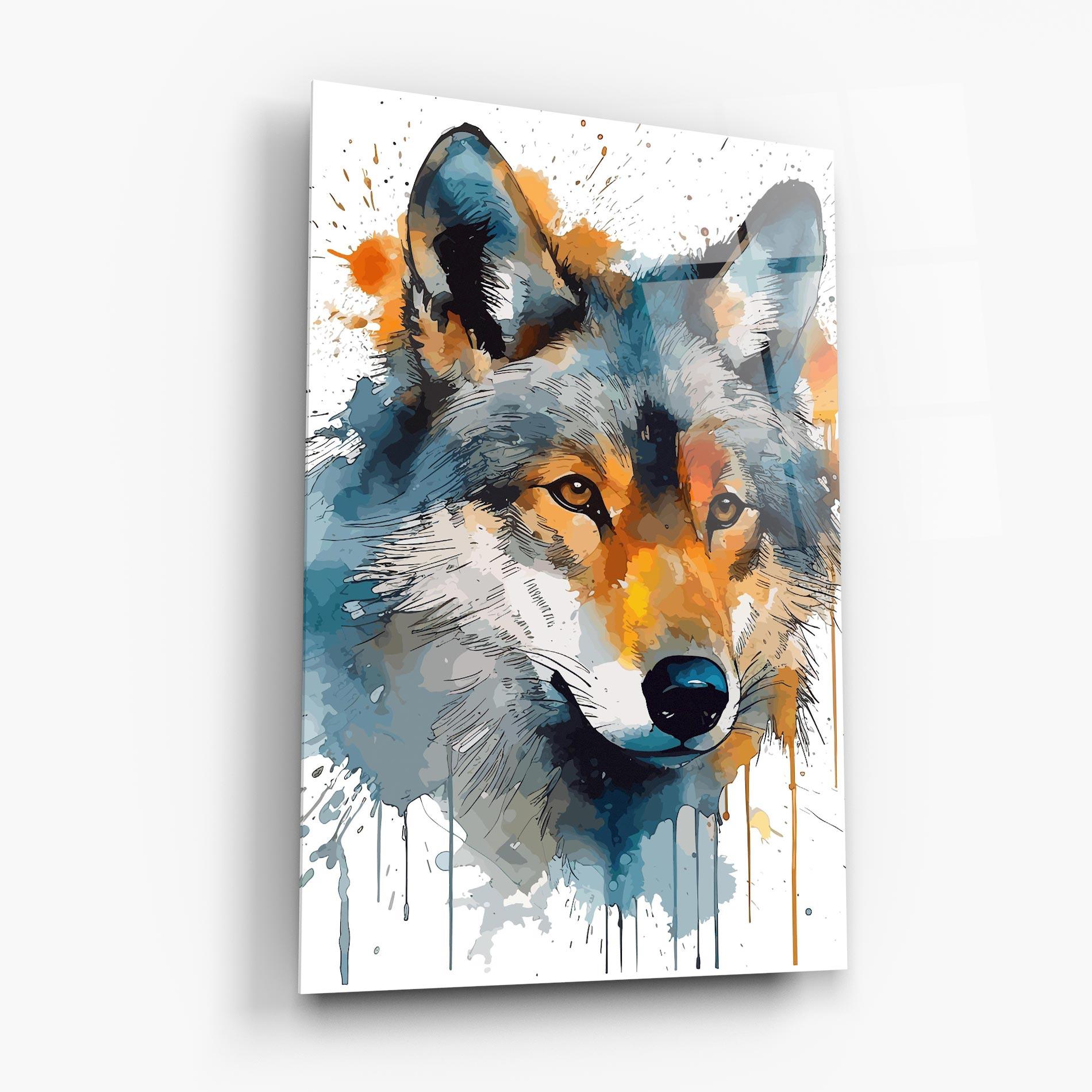 Tablou Sticla Orange Watercolor Wolf mockup 6