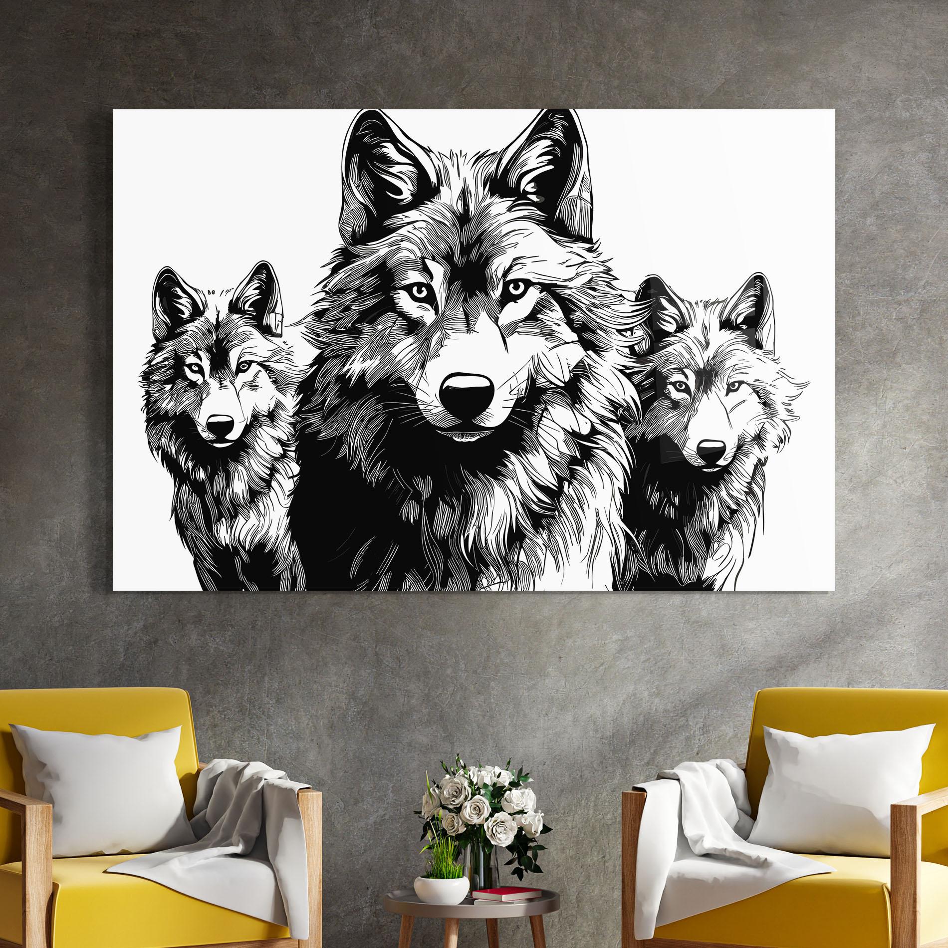 Tablou Sticla 3 Wolves mockup 4
