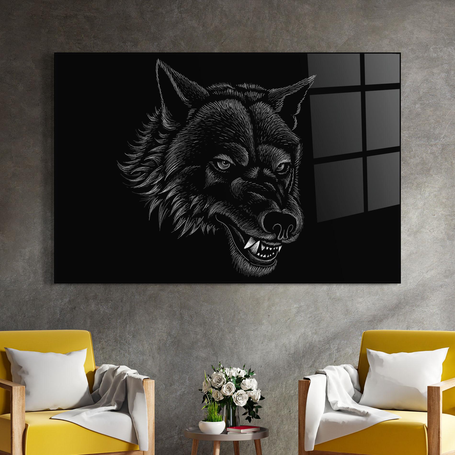 Tablou Sticla Angry Wolf Face mockup 4