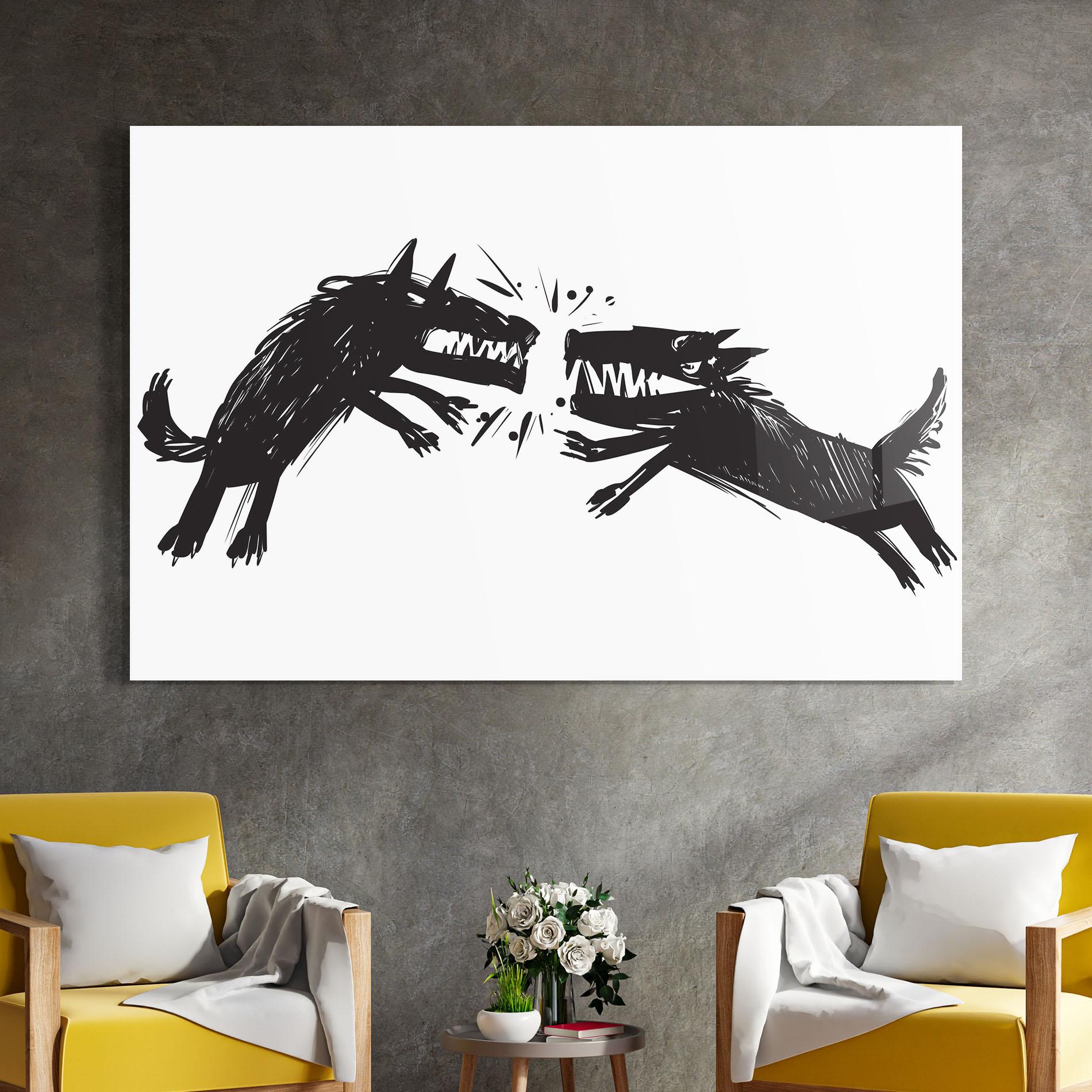 Tablou Sticla Black Wolves mockup 4