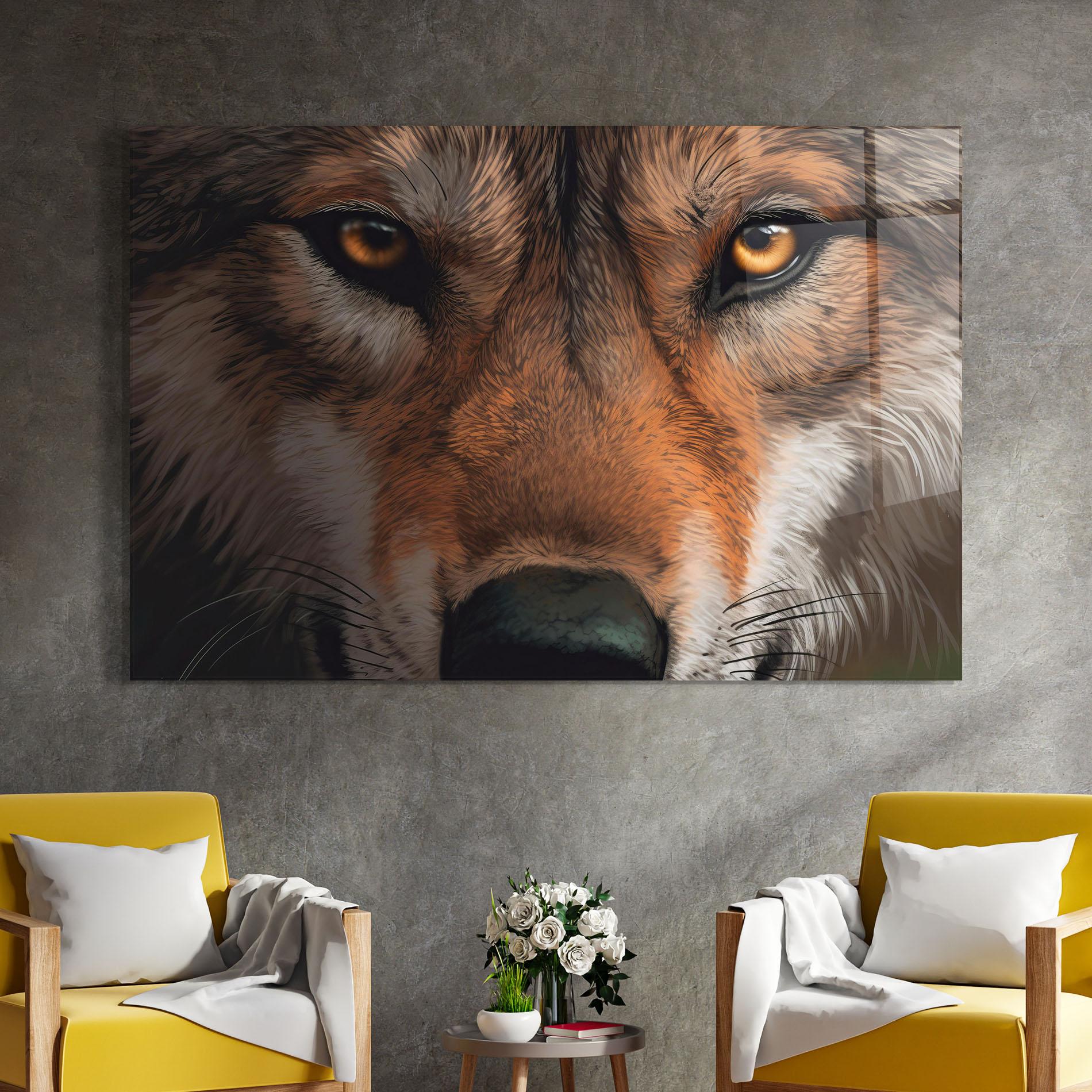 Tablou Sticla Close Up Wolf Eyes mockup 4