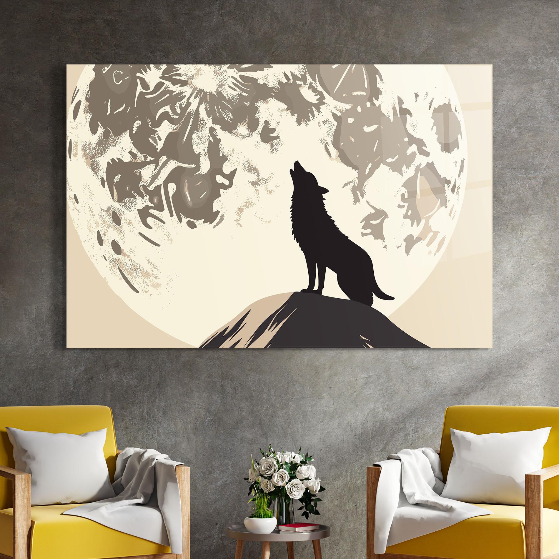 Tablou Sticla Cream Moon Wolf mockup 4
