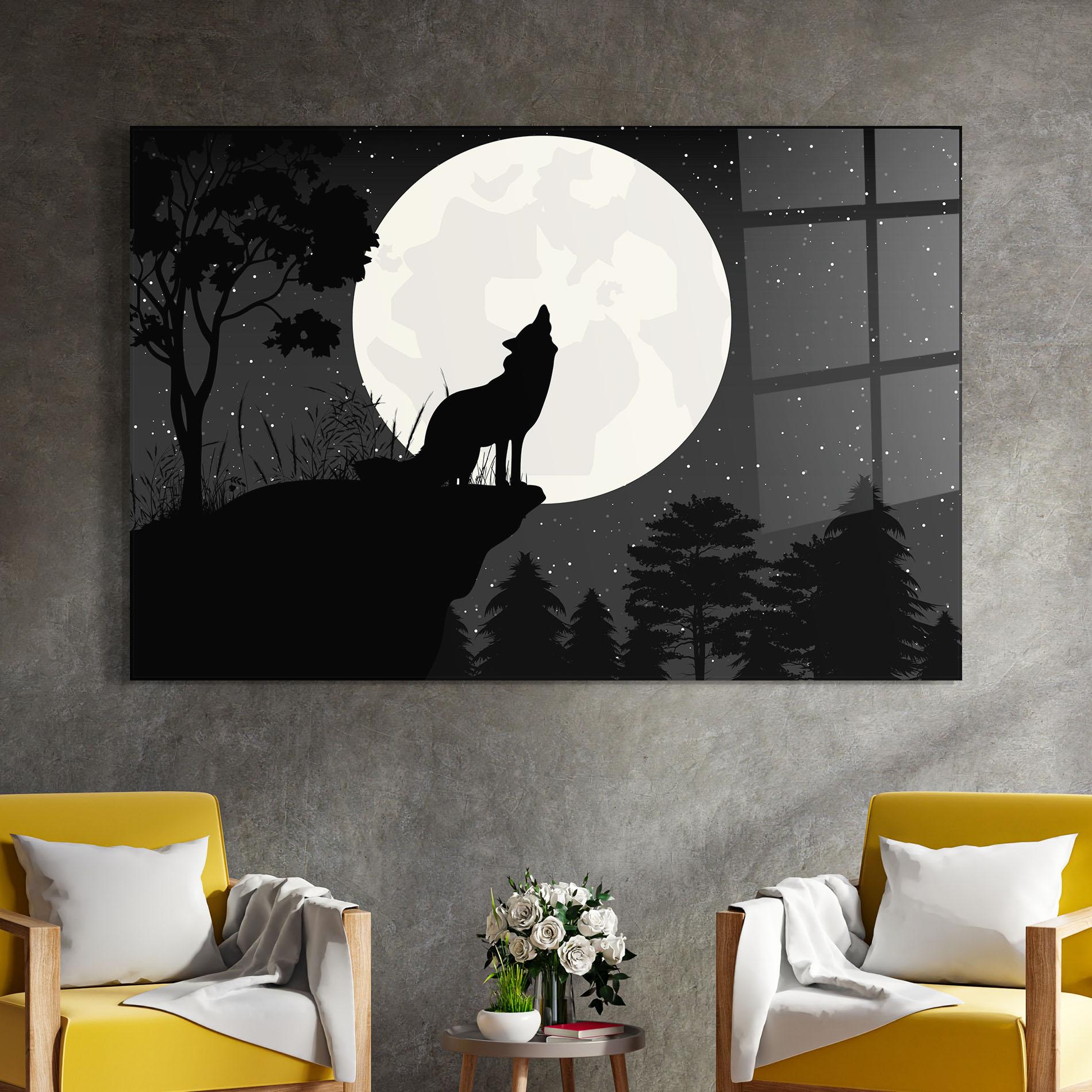 Tablou Sticla Moon Wolf Silhouette mockup 4